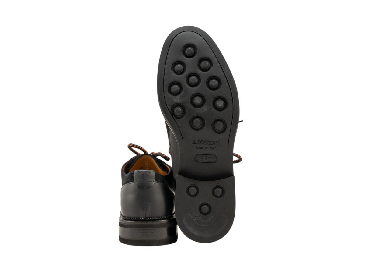1100$ TESTONI Derby Oiled English Suede Rubber Black 8 UK / 9 US / 42 IT