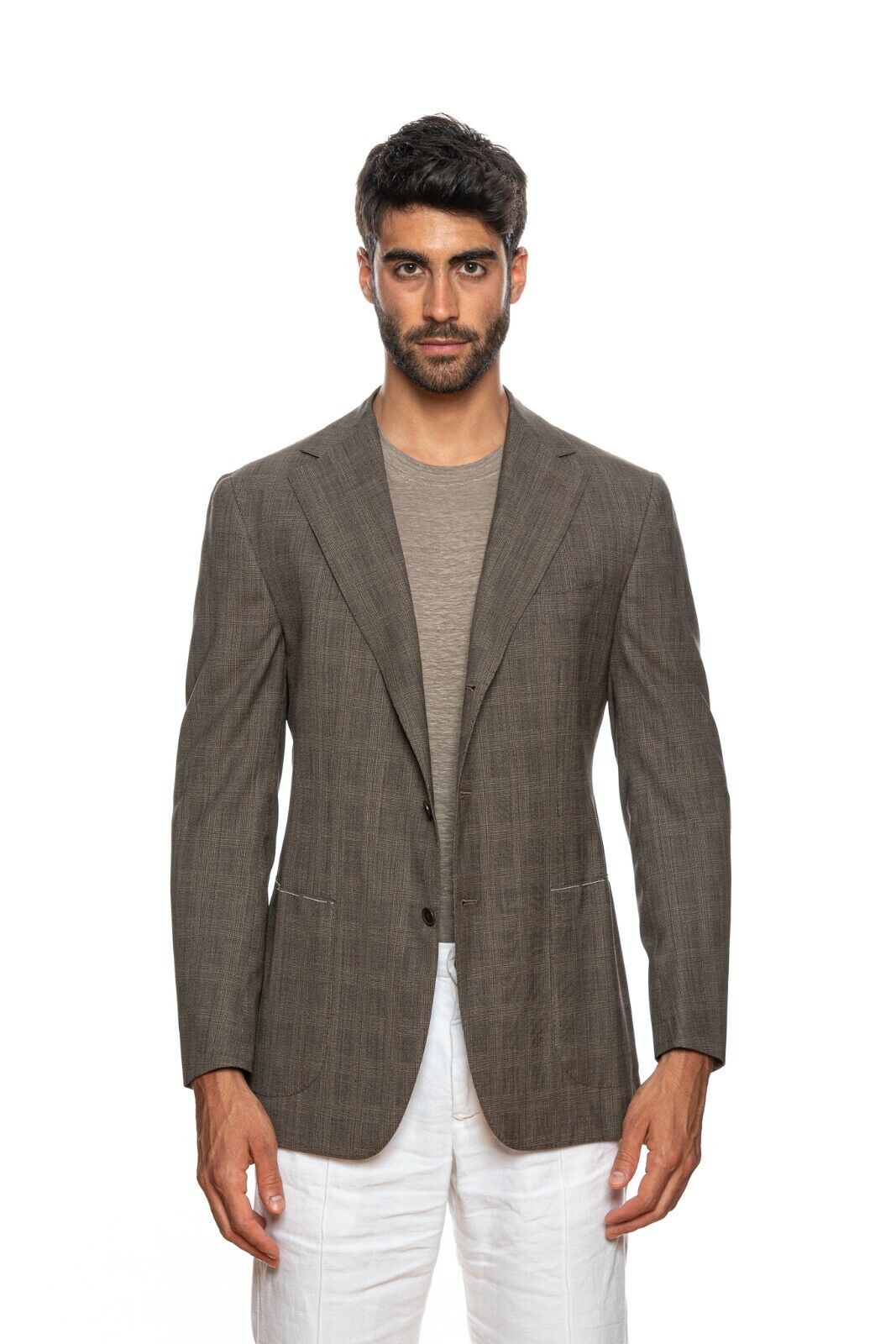 SARTORIA PARTENOPEA NAPOLI Dove Grey Check Wool 130's Jacket 40 US / 50 EU  7R