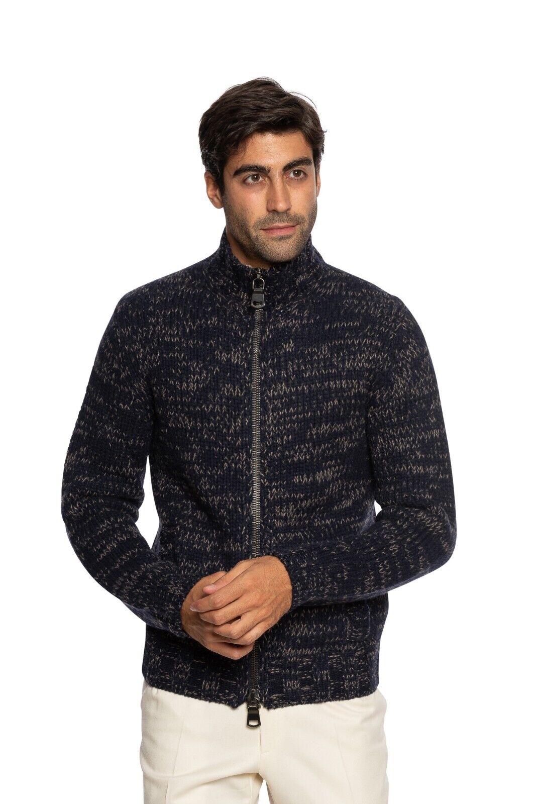$1900 FEDELI CASHMERE Cardigan Bomber Thick 100% Cashmere Mouline 36 US / 46 EU