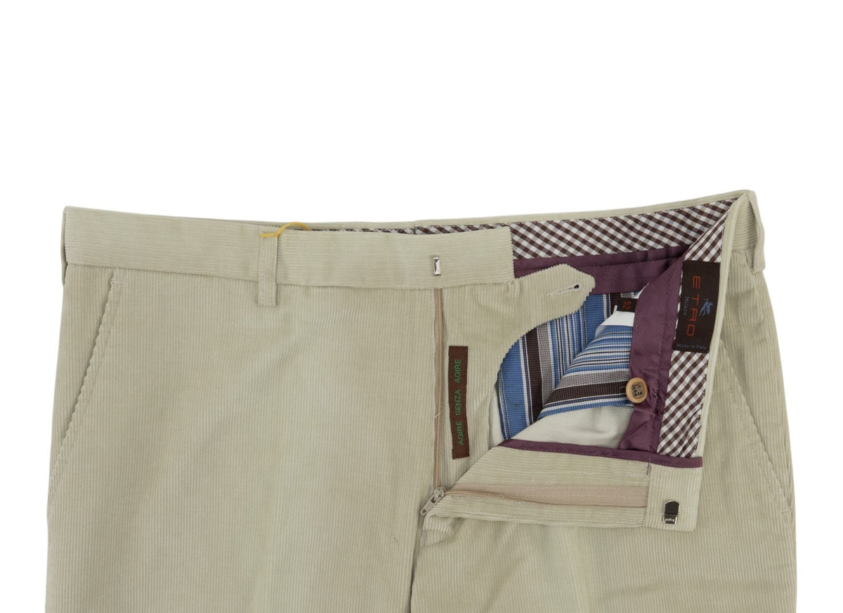 780$ ETRO MILANO Ivory Corduroy Cotton Pant Straight Leg 36 US / 52 EU