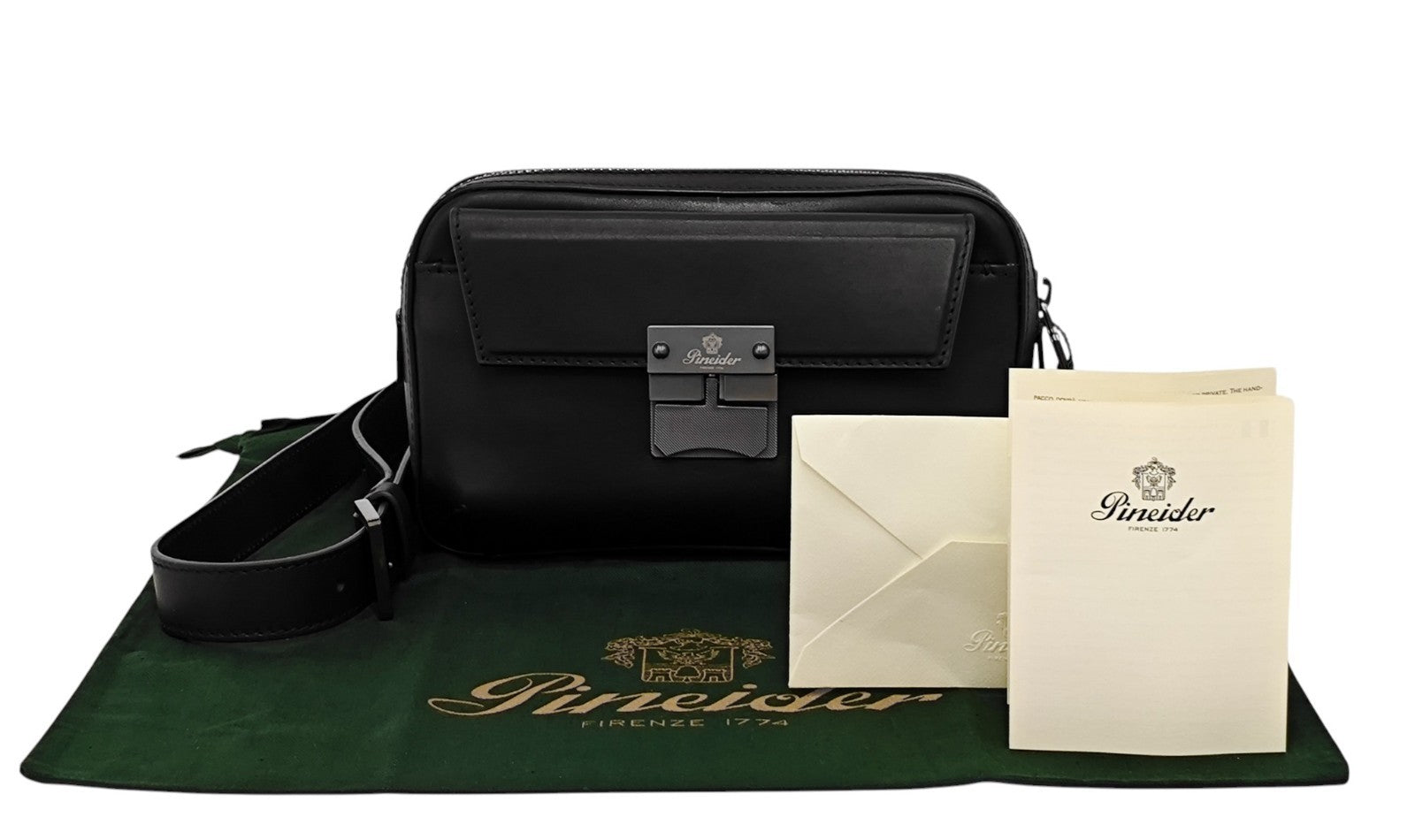 1070$ PINEIDER FIRENZE 1774 "Metro Smooth" Bumbag Belt Bag Calf Black