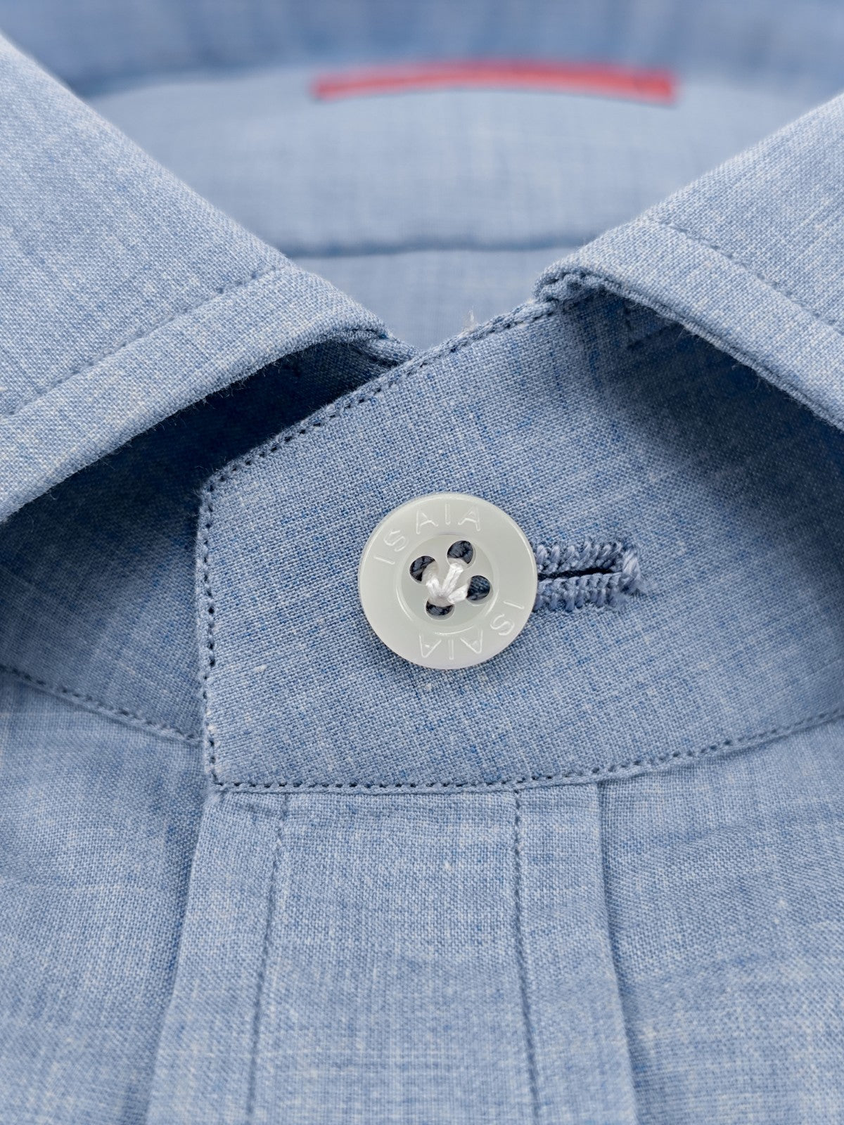 780$ ISAIA "Mix" Dress Pocket Shirt Blue Solid Lightwheight Cotton 16 - 41