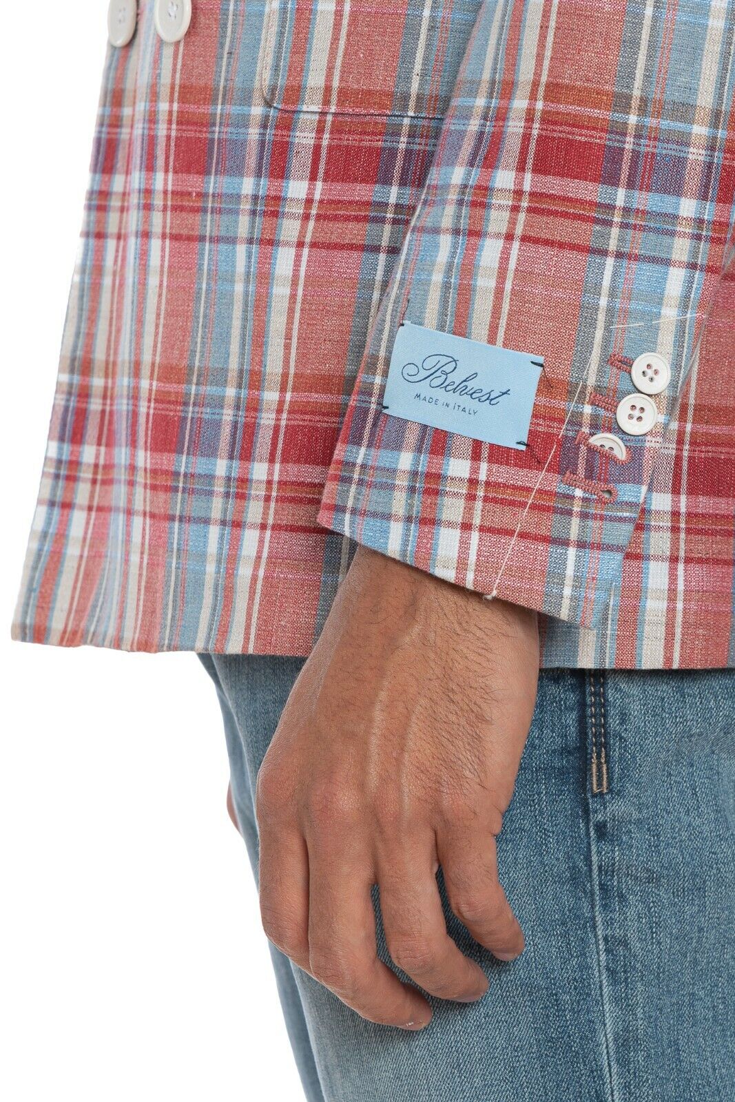 1900$ BELVEST Sartorial Double Breasted Jacket Check Linen Cotton Super Slim Fit