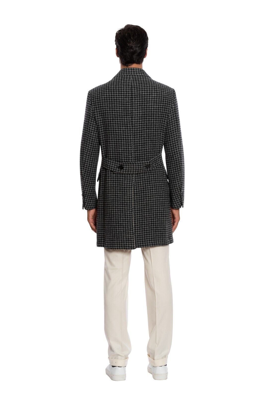$2950 LUIGI BORRELLI NAPOLI Hand-Sewn Grey Coat Double Breasted Wool Cotton