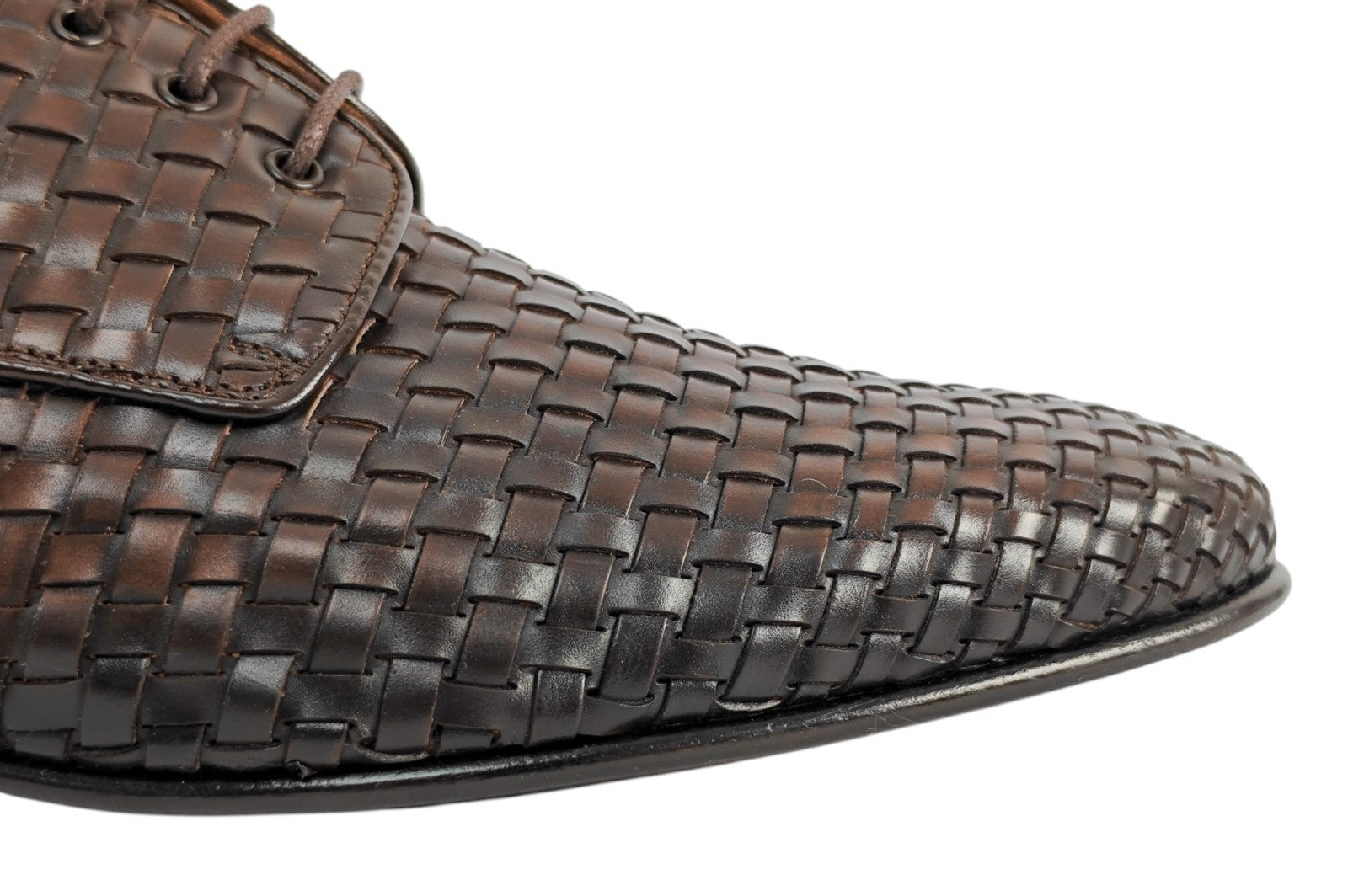 1050$ TESTONI "Tivoli" Derby Shoes Woven Antique Calf Brown 8 UK / 9 US / 42 IT