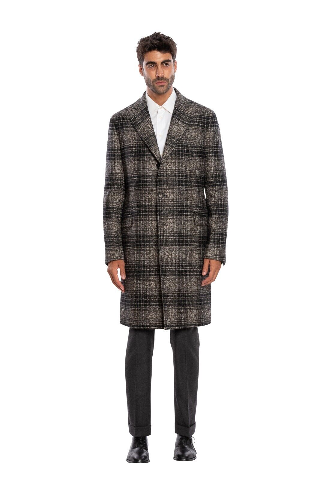 $1800 BOGLIOLI MILANO Single Braested Blue / Gray Coat K.Jacket Wool Blend Check