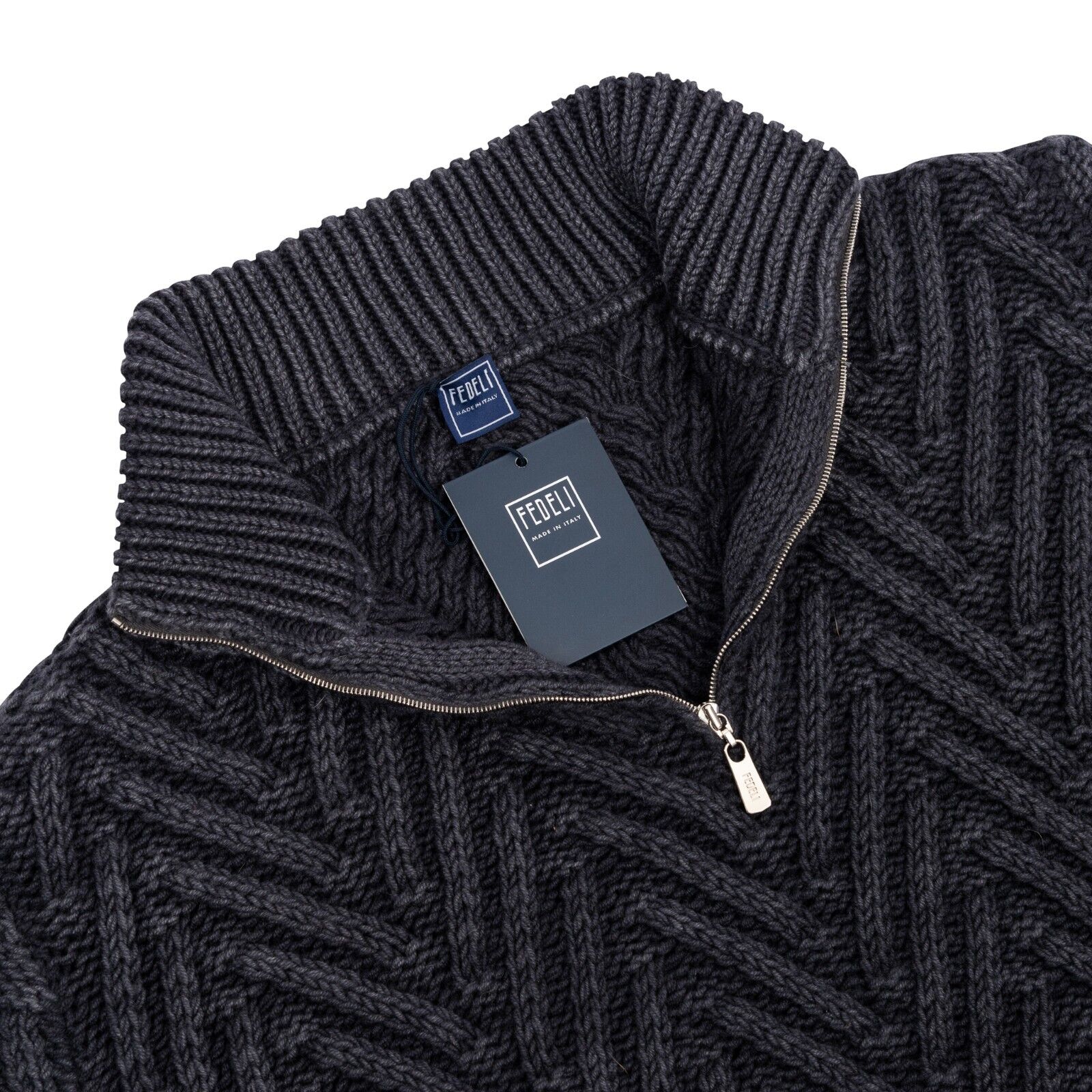 $1400 FEDELI CASHMERE Blue Sweater Half Zip Thick 100% Cashmere 40 US / 50 EU