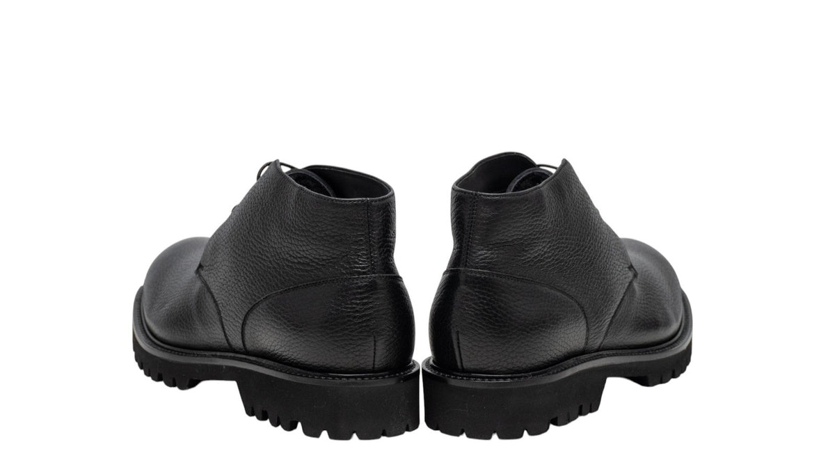 1450$ TESTONI "Custoza" Desert Boot Deer + Fur Lining Calf Black 8 UK 9 US 42 IT