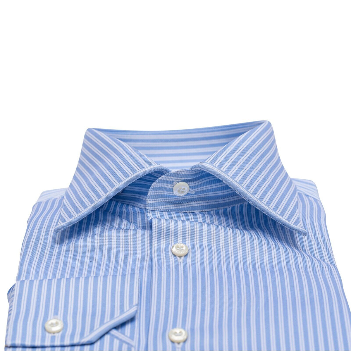 690$ LUXURY GERLIN Shirt Light Blue Striped Twill Cotton 2AI ZILLI