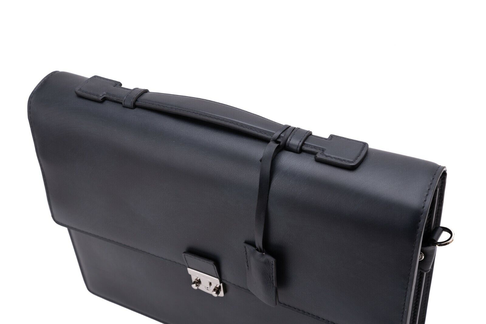 $1390 Testoni Bologna Briefcase PC Case Luxury Black TAMPONATO Calf