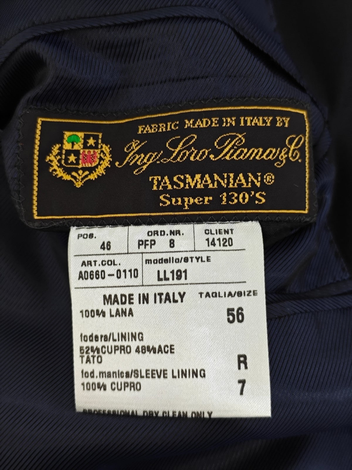 $2200 RAFFAELE CARUSO Blue Navy Peak Suit LORO PIANA Wool 130's 46 US / 56 EU