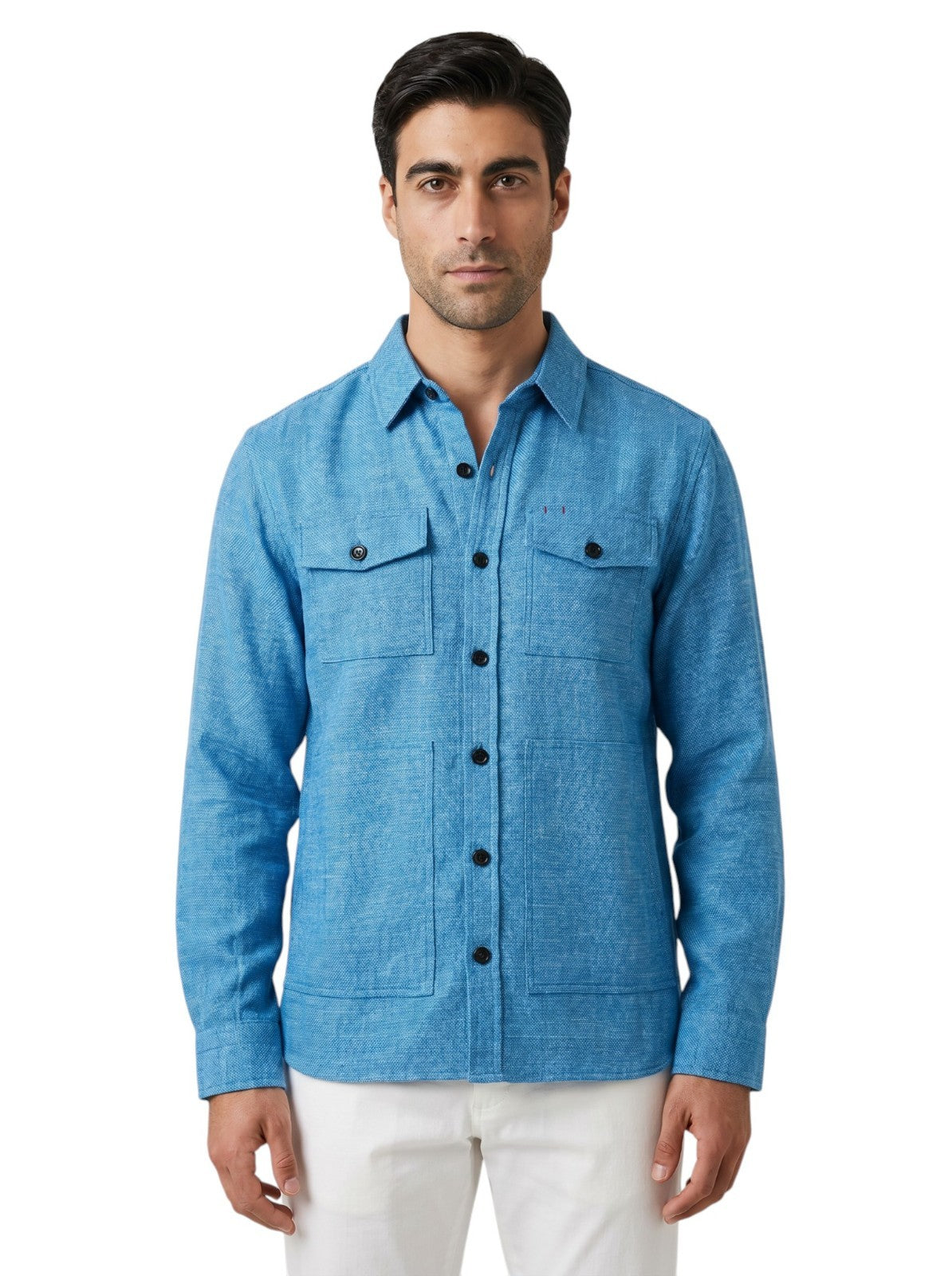 $1850 ISAIA NAPOLI Sky Blue Hand-Sewn Overshirt Jacket Wool Silk Linen Size XXL