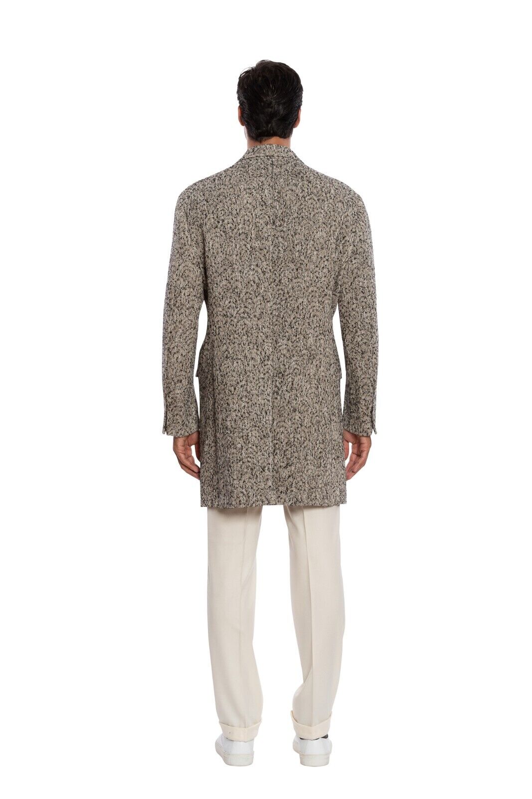 $3400 LUIGI BORRELLI NAPOLI Hand-Sewn Beige Coat Double Breasted Wool Blend