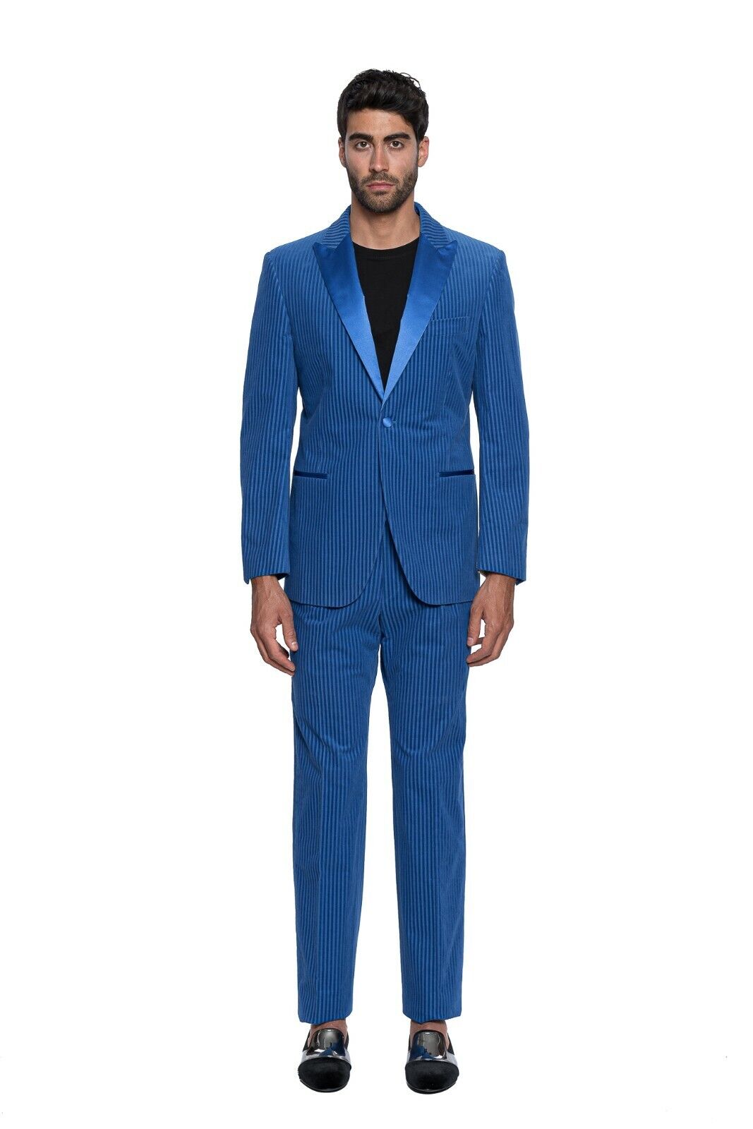 $3200 Belvest RARE Blue Corduroy Tuxedo Suit Peak Lapel 7R Regular Fit