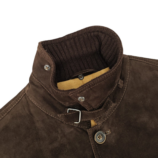 SALFRA Brown Suede Leather Field Jacket Coat Rib Collar Made Italy 40 US / 50 IT
