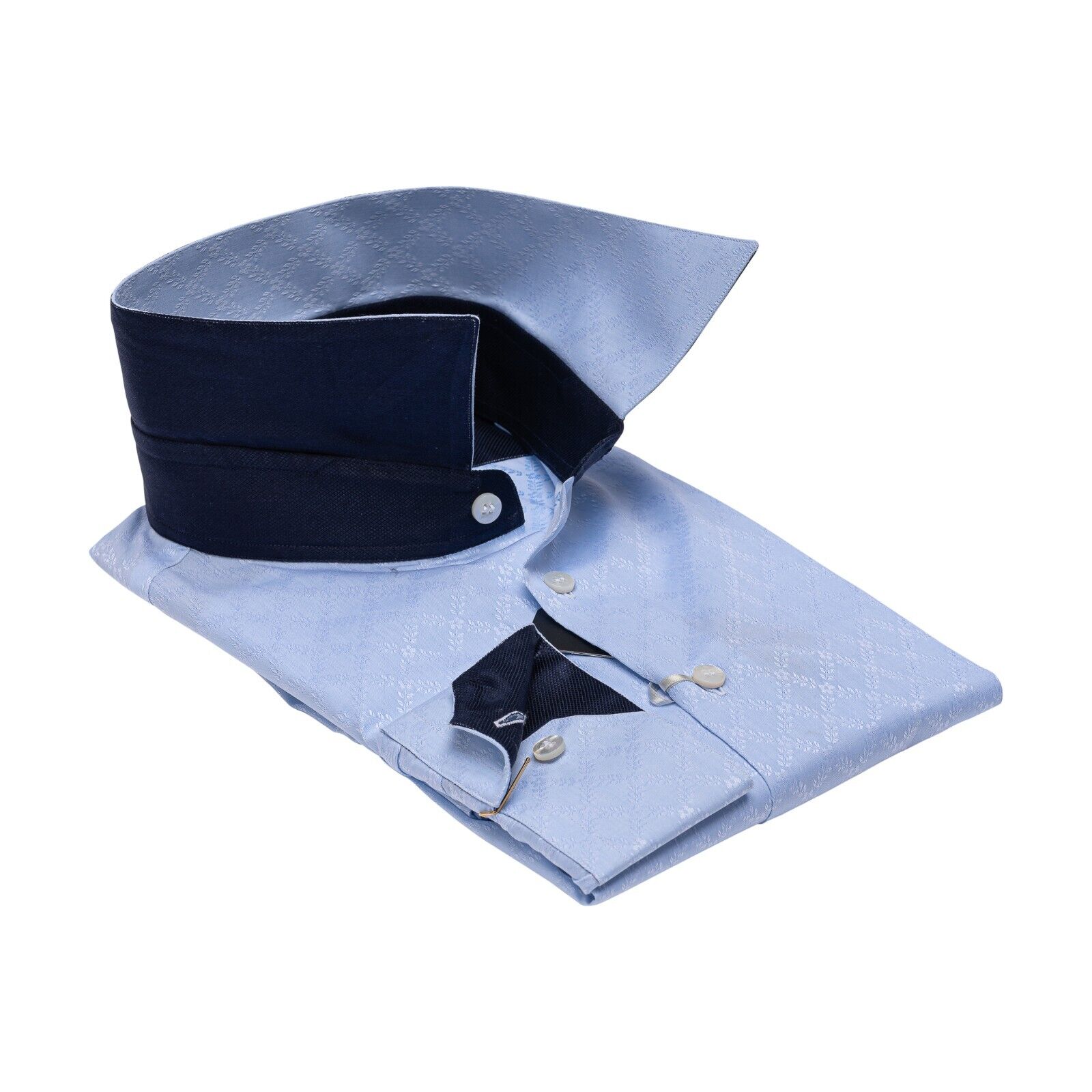 690$ GERLIN x AVI ROSSINI Shirt Light Blue Jacquard ALUMO Cotton  BIJAN