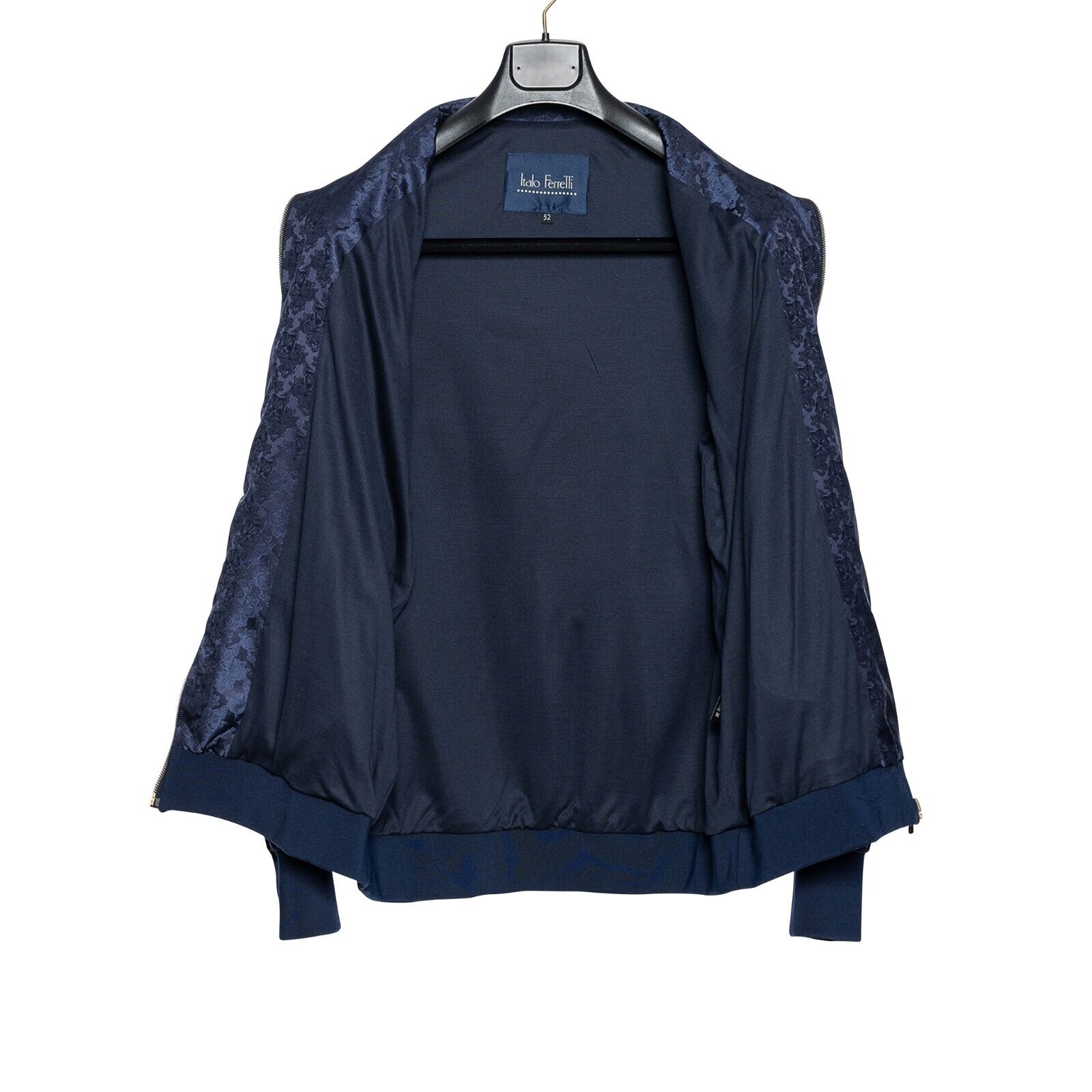 2000$ ITALO FERRETTI Bomber Jacket Blue "DAMASK" 100% Silk 42 US / 52 EU BIJAN