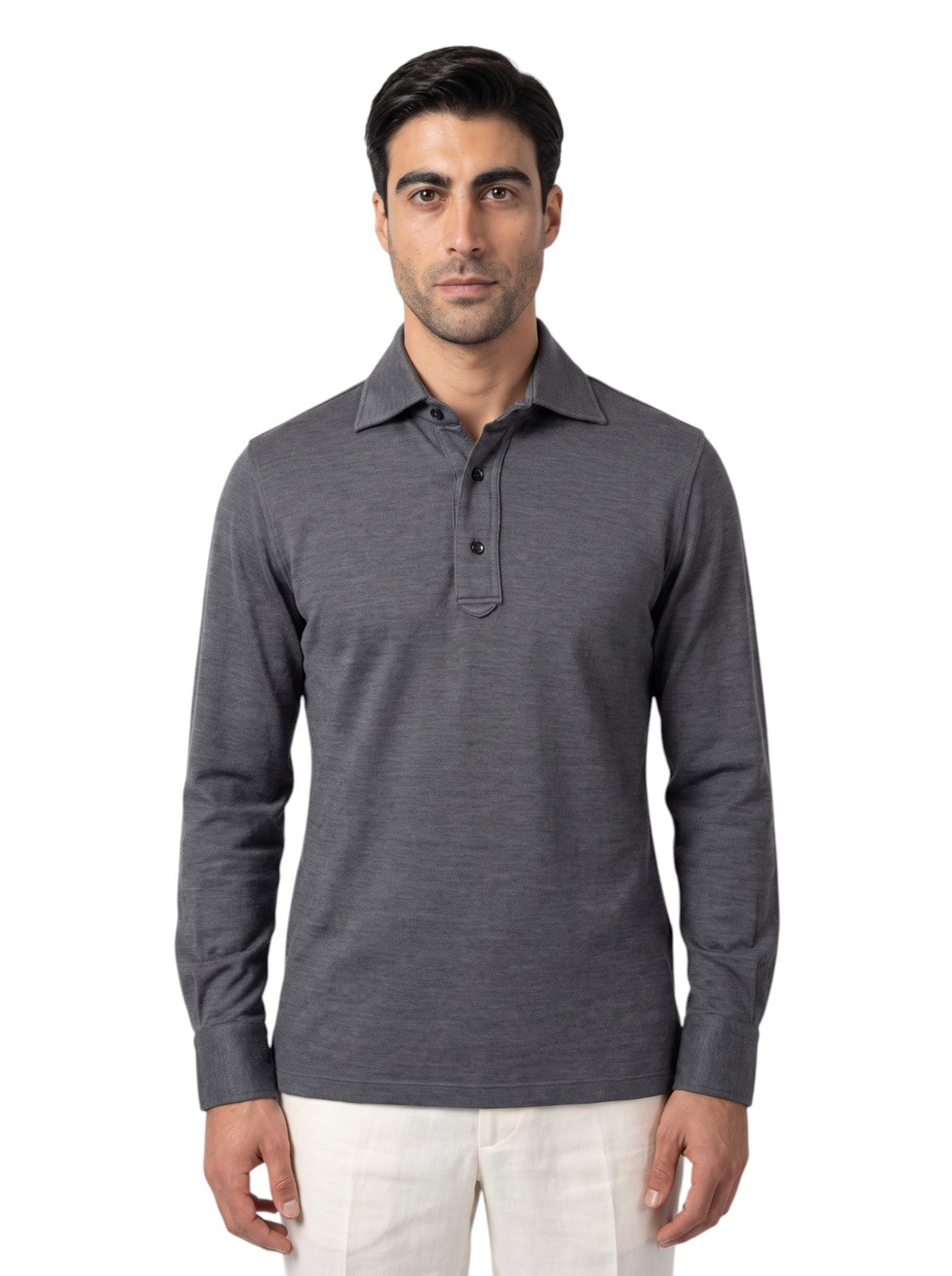 1850$ ISAIA NAPOLI Gray Polo Sweater Long Sleeve Soft Cashmere - Silk Size M