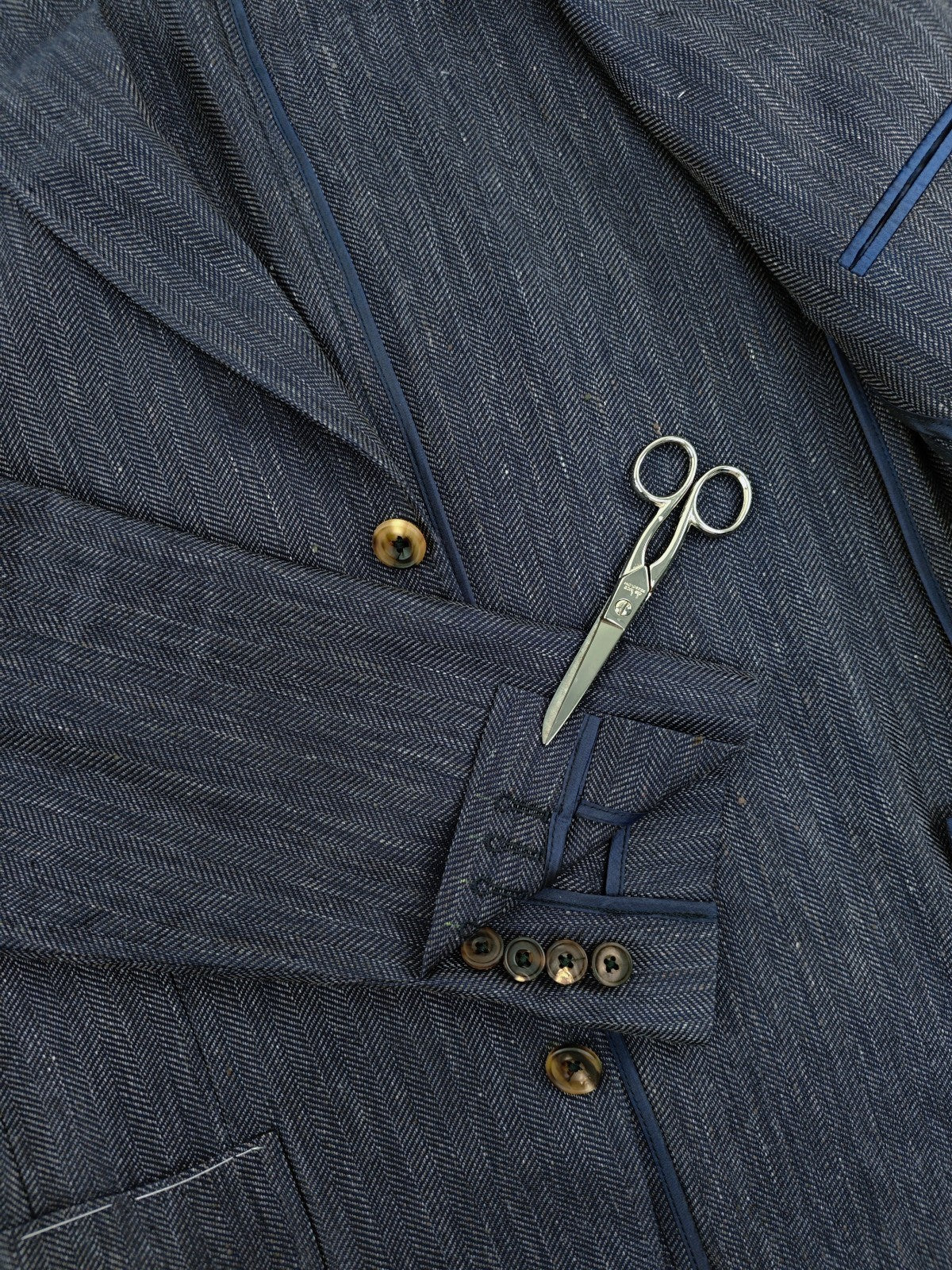 $1650 RUBINACCI Blue Herringbone Jacket Sport Coat Linen / Cotton 40 US / 50 EU