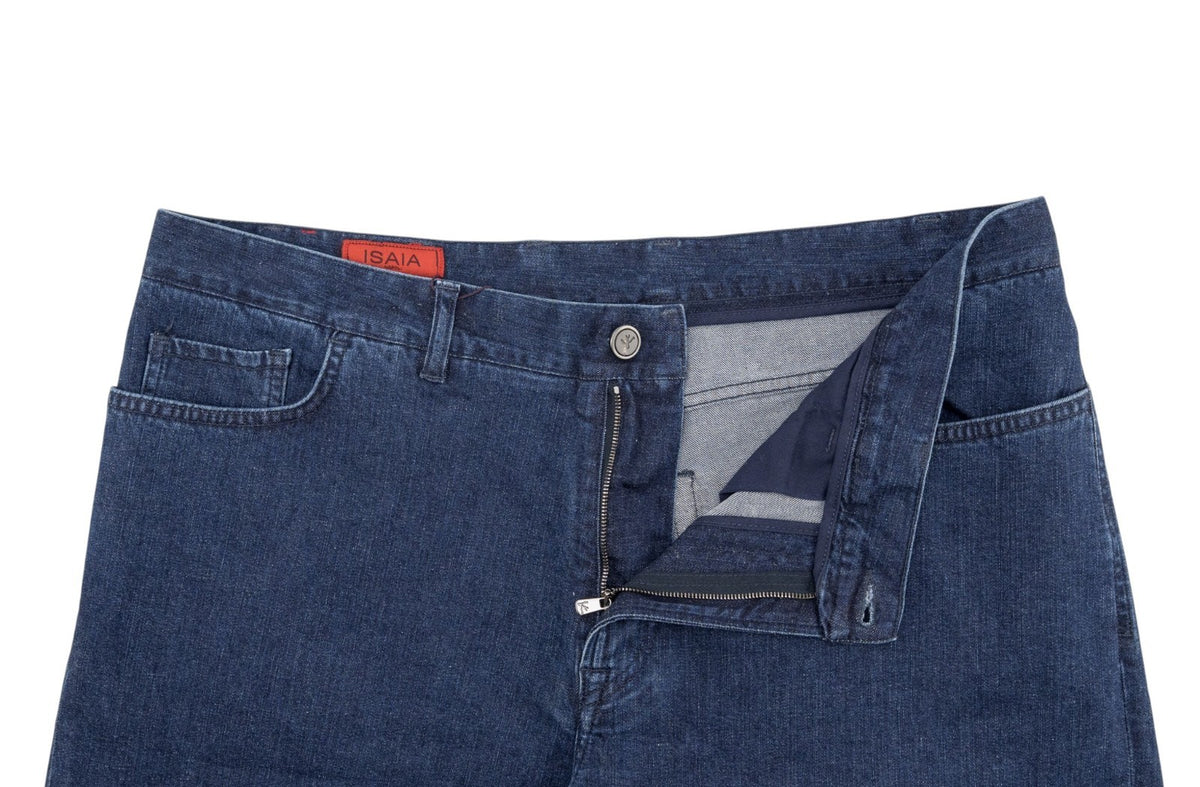 795$ ISAIA Dark Blue 5 Pocket Denim Pant Jeans Cotton Regular Fit 38 US / 54 EU