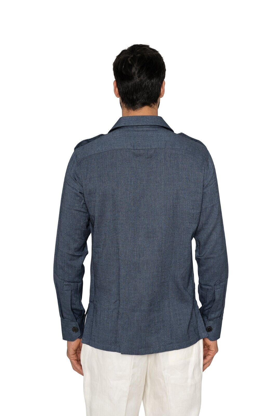 1400$ LUXURY MAROL BOLOGNA Safari Jacket Shirt Blue RIVA Cotton 15.5 - 39