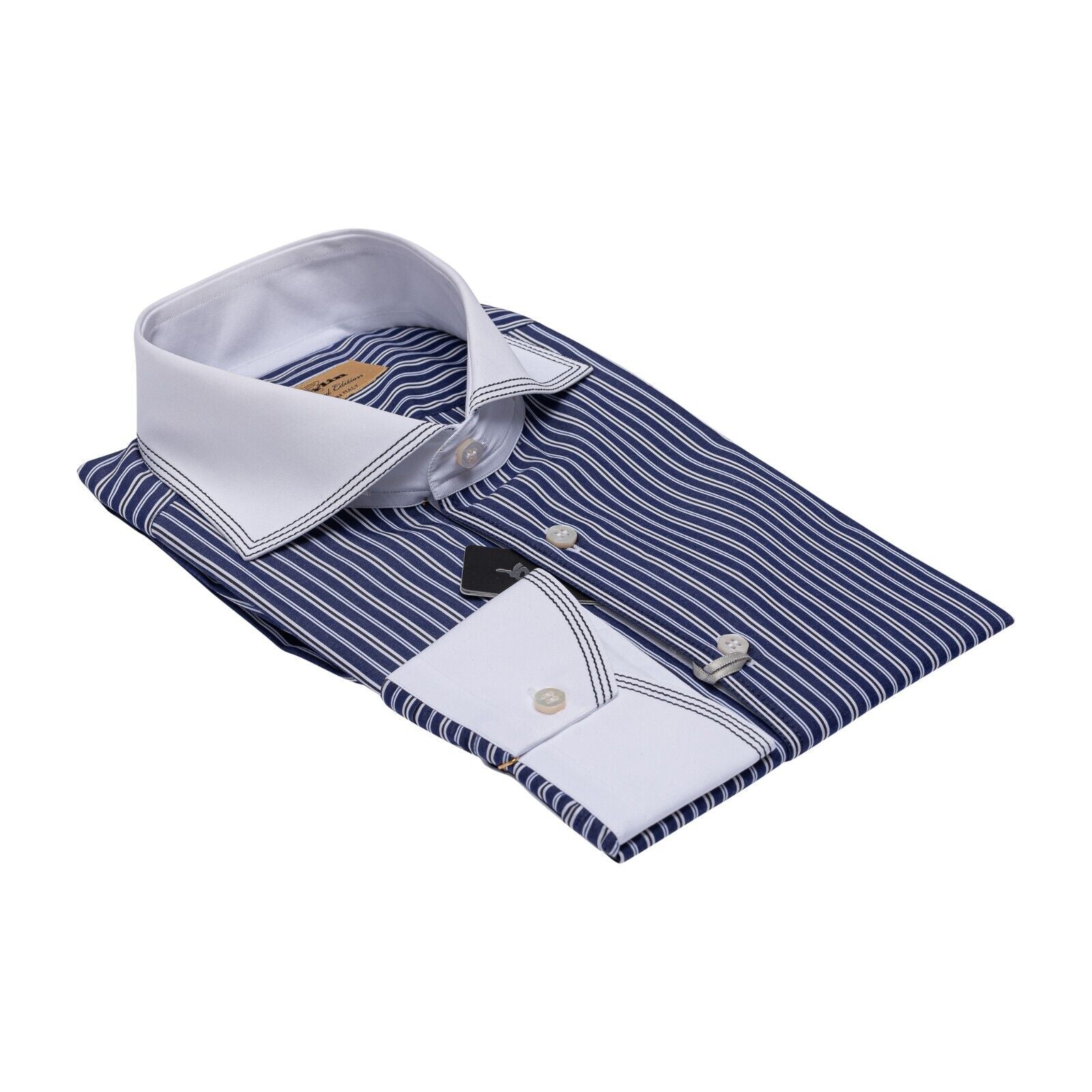 690$ LUXURY GERLIN Shirt Striped Blue T.MASON Cotton 16 - 41  1A ZILLI