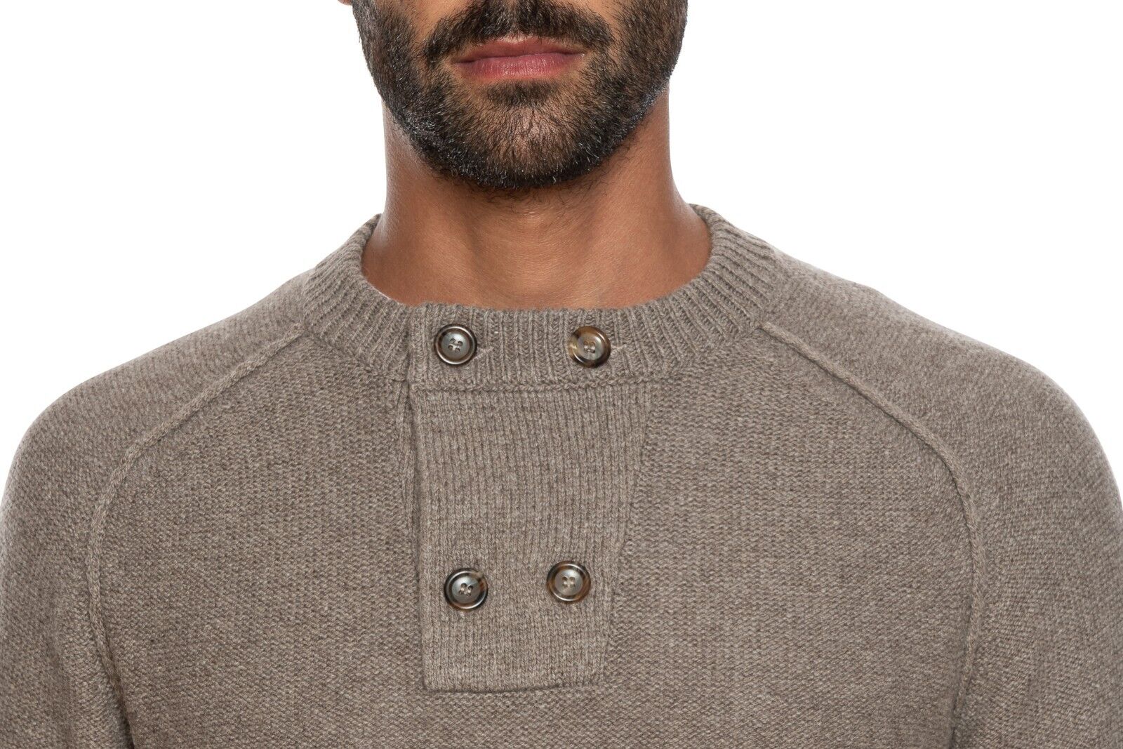 580$ DELLA CIANA CASHMERE Sweater Open Collar Merinos Wool / Cashmere Brown
