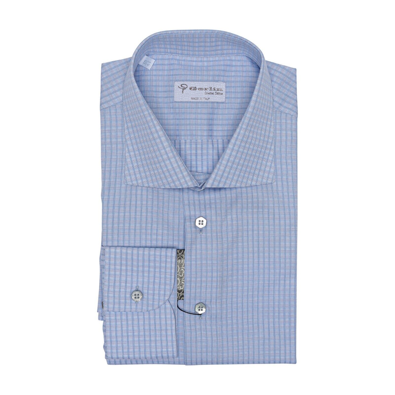 690$ LUXURY GERLIN Shirt Blue ALUMO TWILL Cotton 16 - 41 1U BIJAN