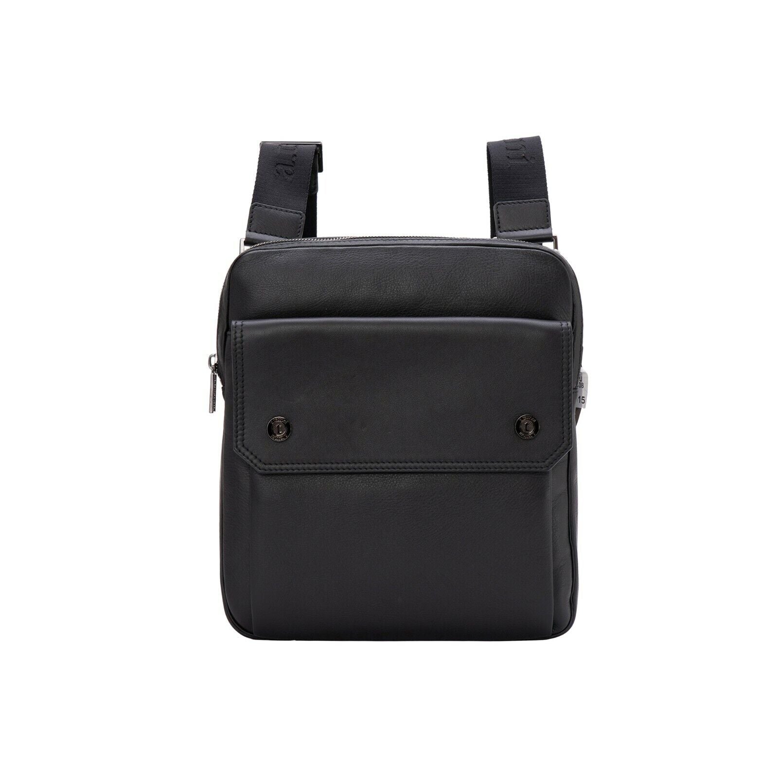 $590 Testoni Bologna Black Calf Clutch Bag with Shoulder Strap + Tablet Case