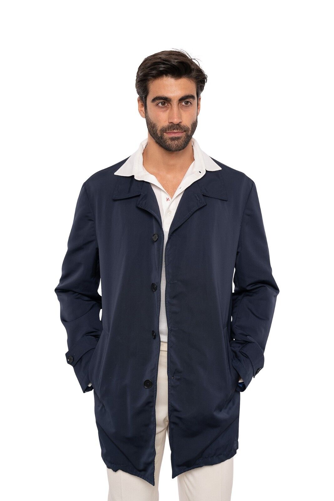 $2400 ISAIA NAPOLI Blue Techno Coat Carcoat Water Water Repellent  44 US / 54 EU