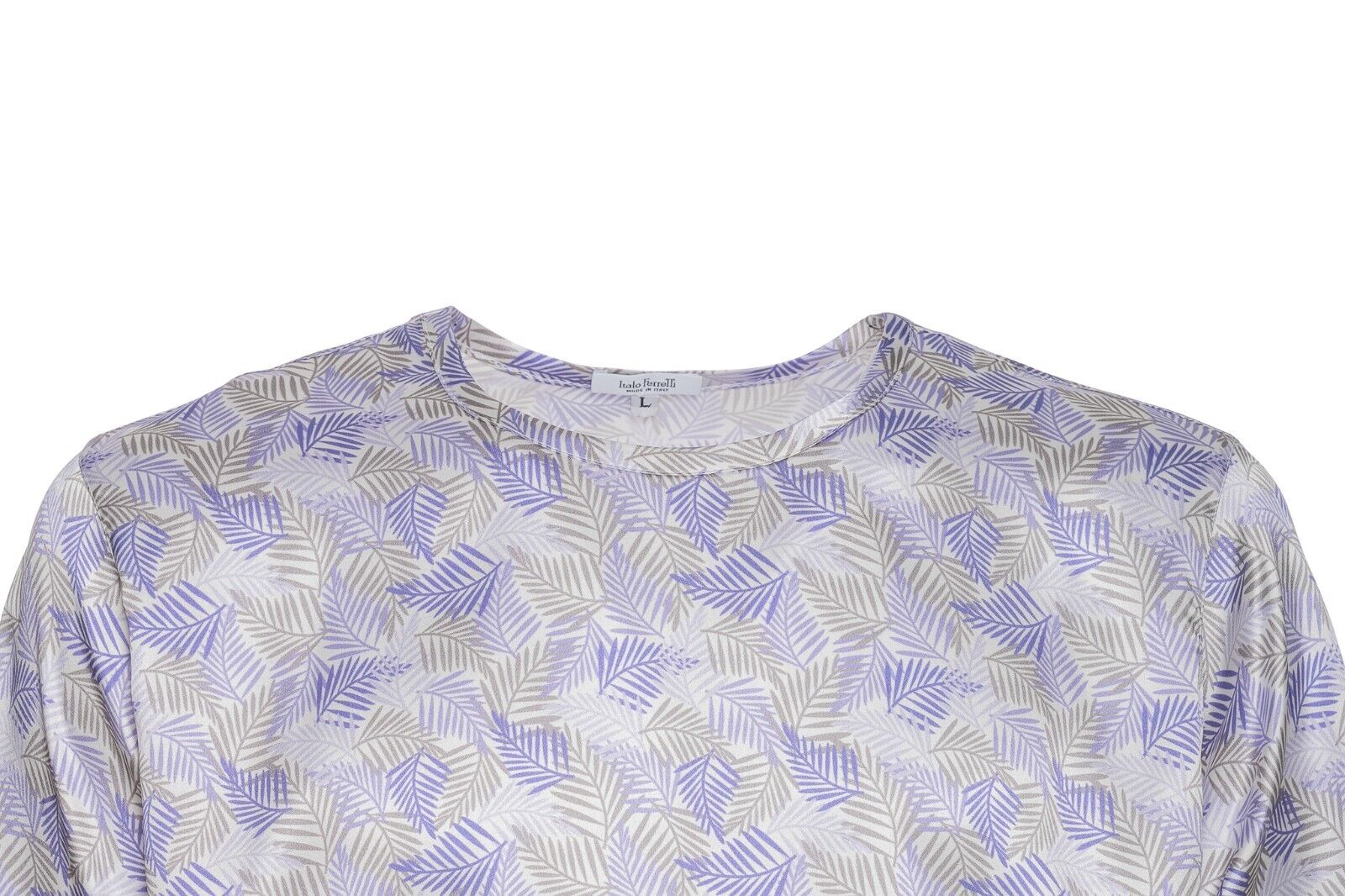 750$ ITALO FERRETTI T-Shirt White / Lilac "PALM" 100% Silk COMO Size L ZILLI