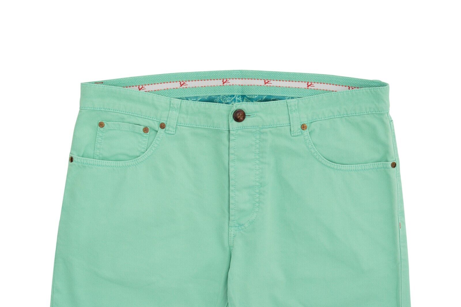 690$ ISAIA NAPOLI Aquamarine 5 Pockets Denim Jeans Trousers Pant Cotton Slim
