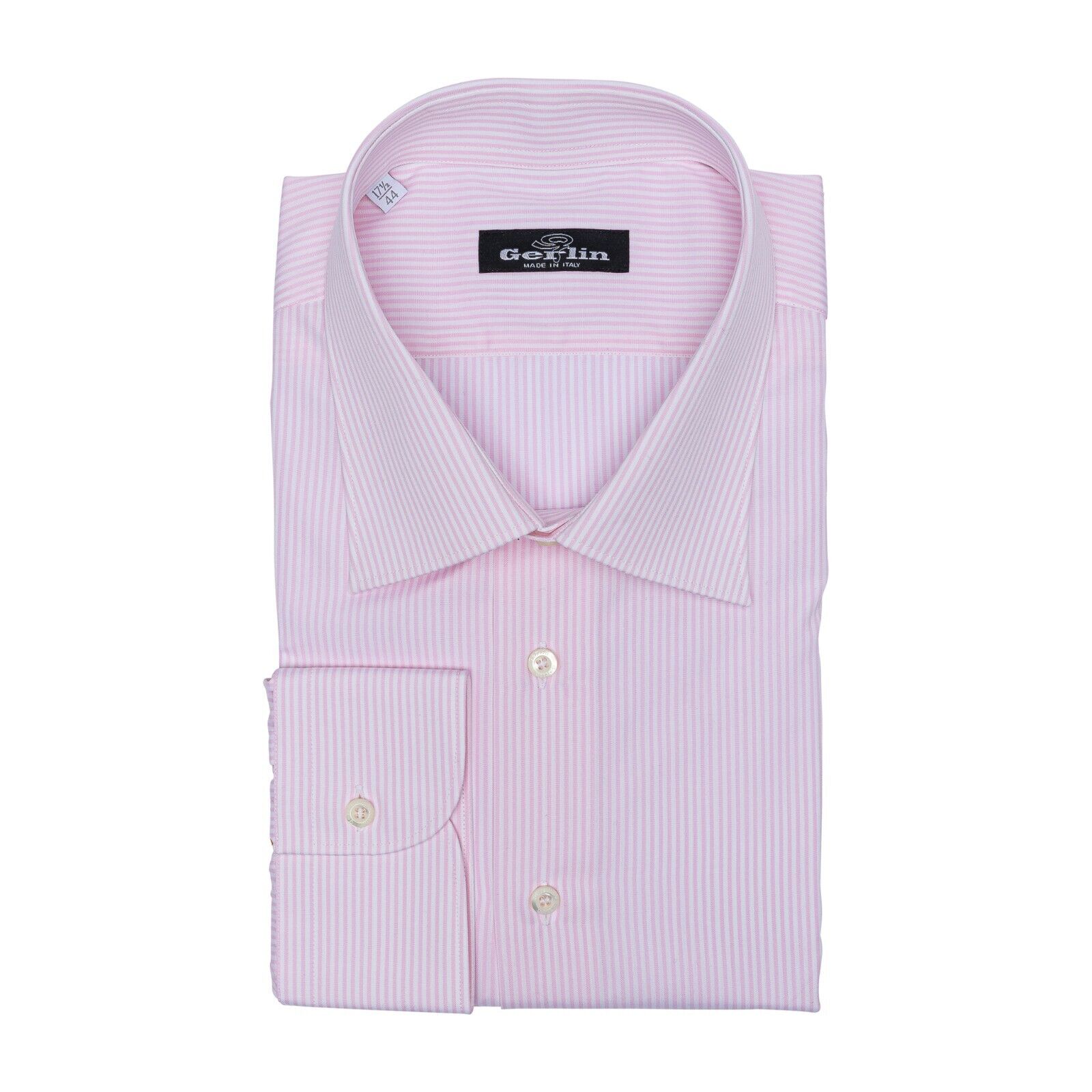 690$ ITALIAN LUXURY GERLIN Shirt Pink - White Striped Cotton 2AU ZILLI