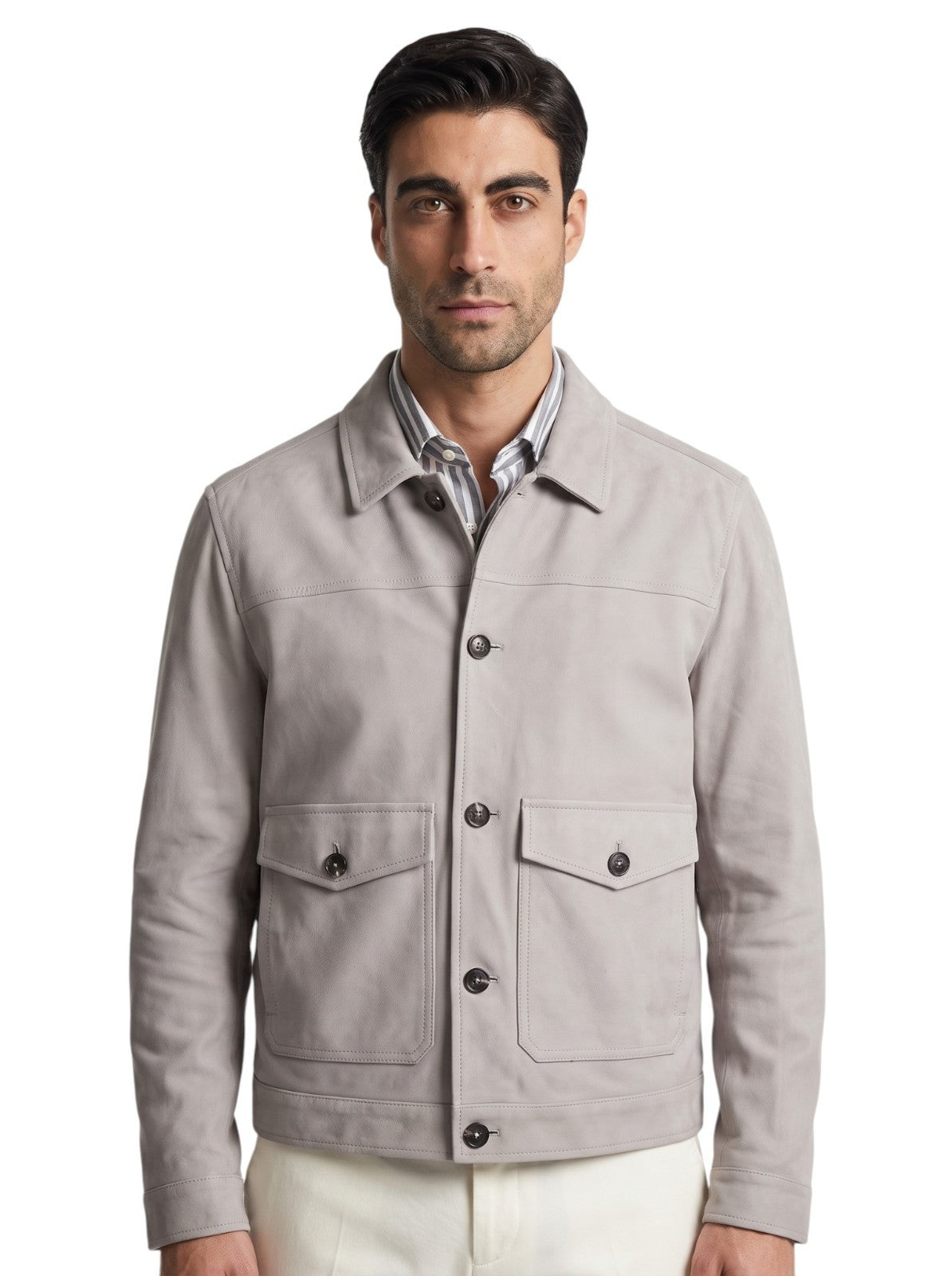 5650$ ISAIA NAPOLI Gray Jacket 100% Suede Lambskin Leather 40 US / 50 EU