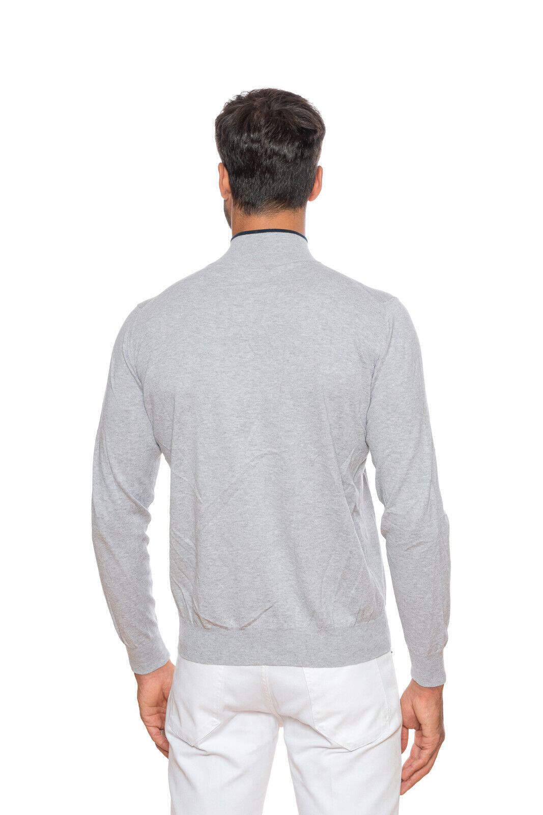 Italian Knitwear FILIPPO DE LAURENTIIS Sweater Cardigan High Neck Cotton Grey
