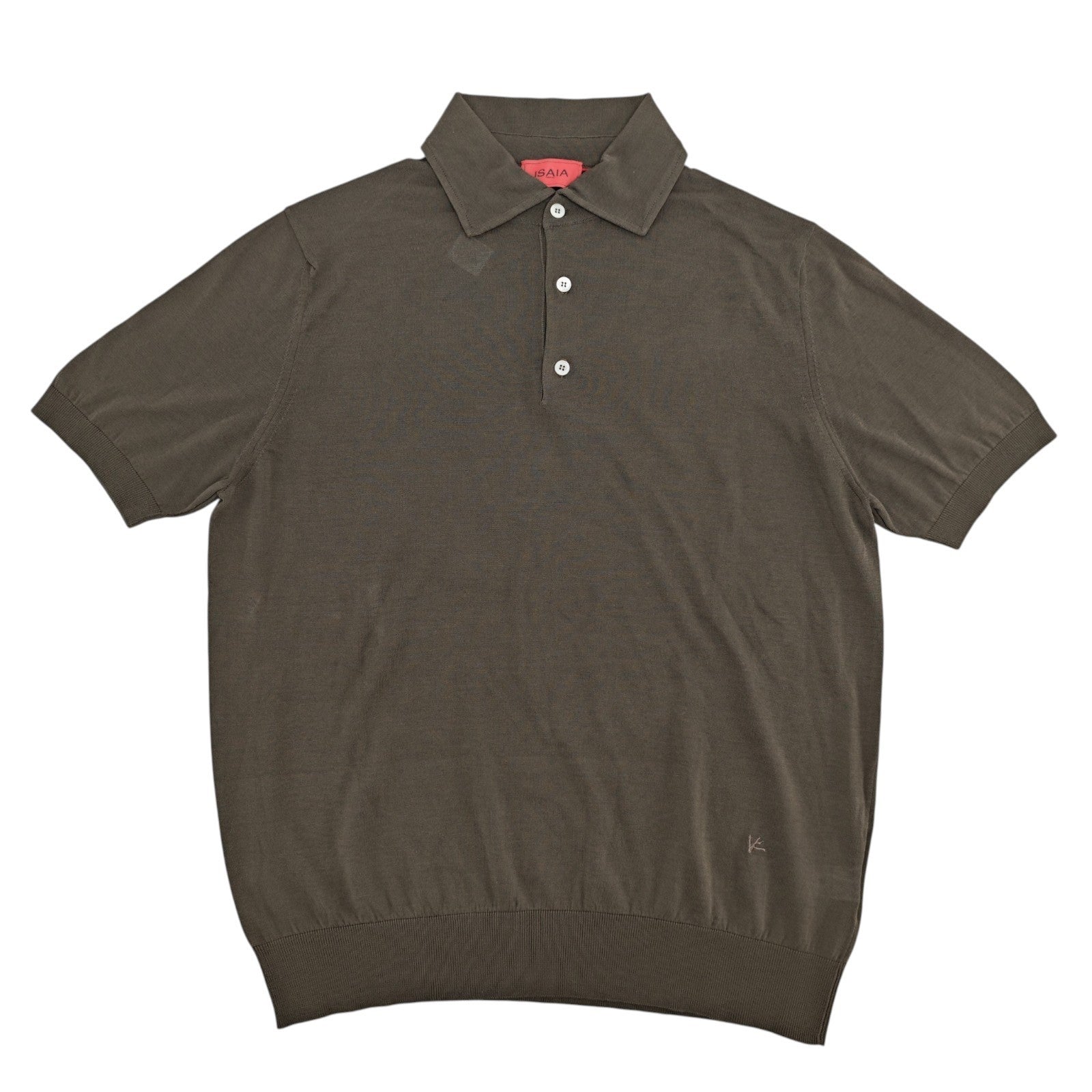 950$ ISAIA NAPOLI Taupe Polo Sweater Short Sleeve Knit Cotton Slim Fit