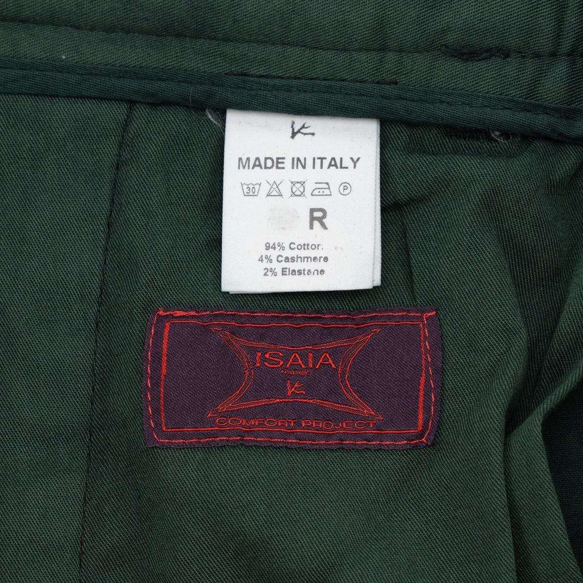 850$ ISAIA NAPOLI Dark Green Chino 5 Pocket Pant Cashmere Cotton Slim Fit