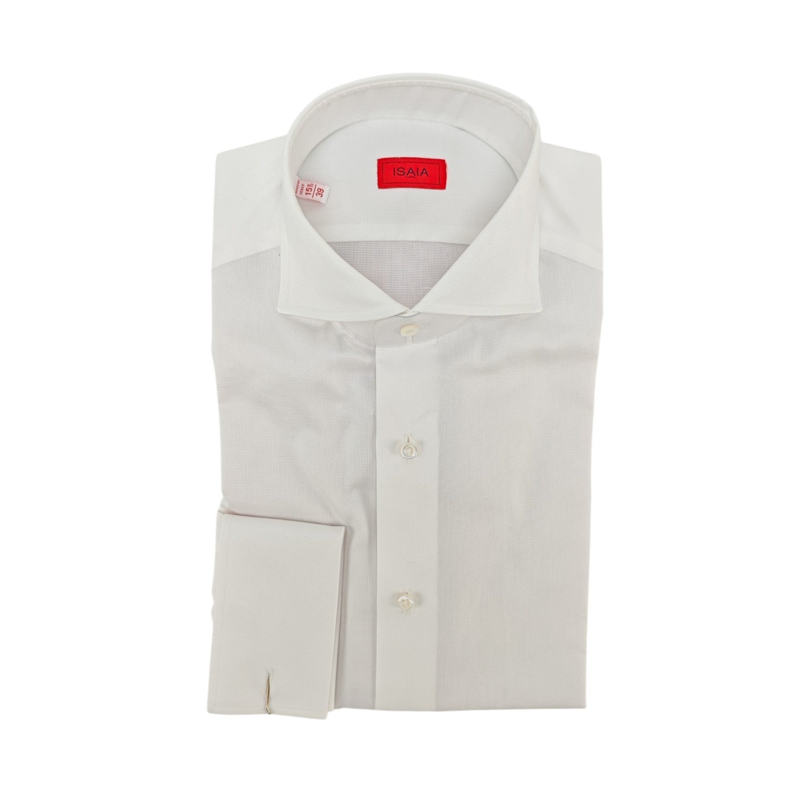 780$ ISAIA "Mix" Dress Shirt French Cuffs White Oxford Cotton 15.5 - 39 1T