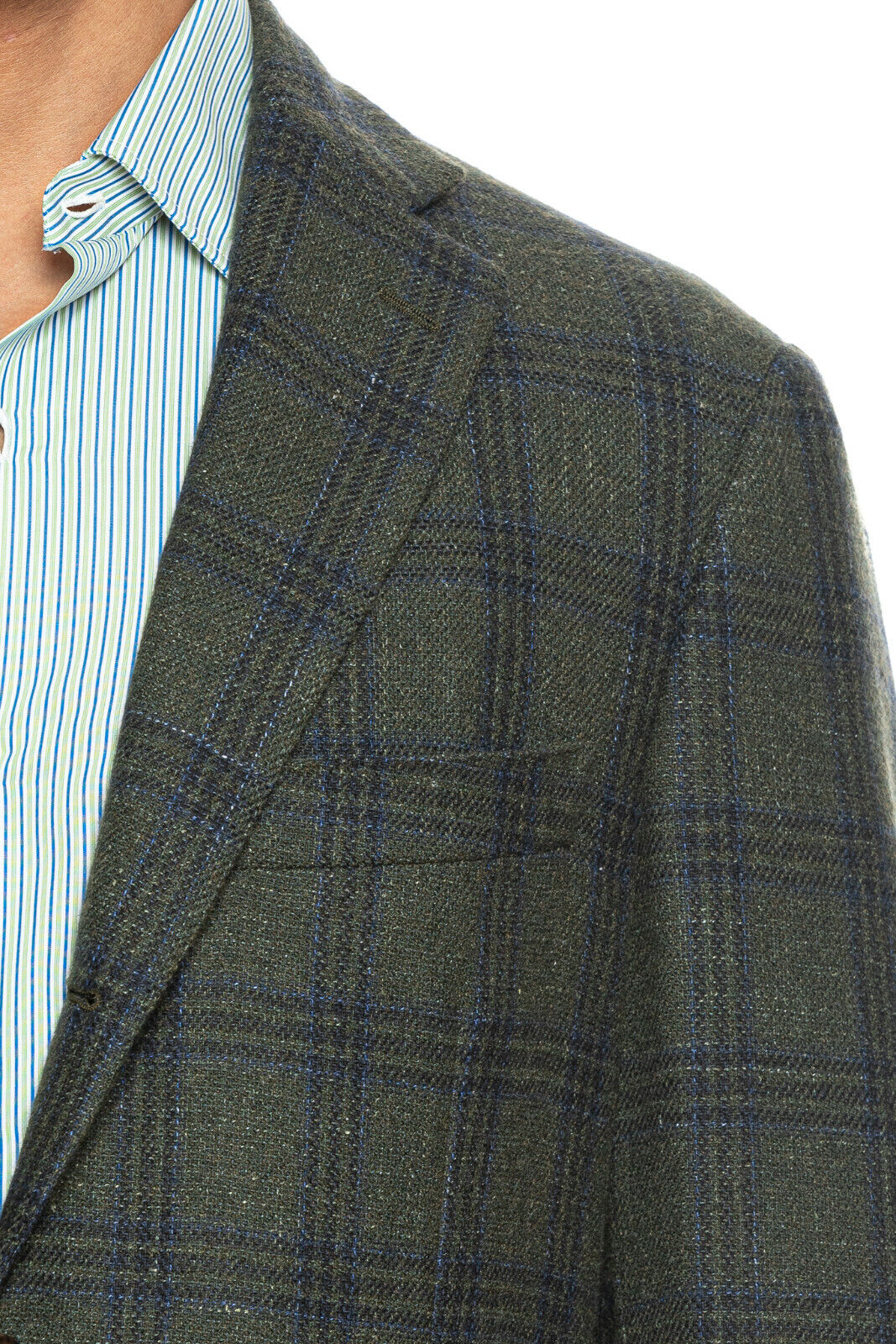 $2560 BELVEST Jacket Green Check Cashmere Silk Linen 40 US / 50 EU