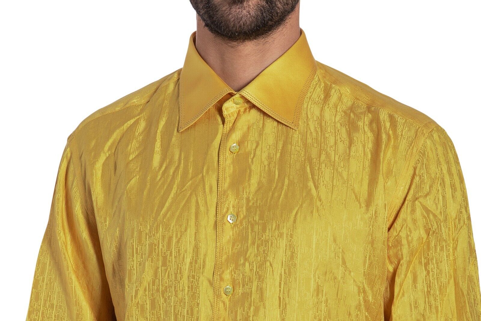 ITALIAN LUXURY 1400$ GERLIN Shirt Jacquard Gold 100% Silk 16-41 BIJAN