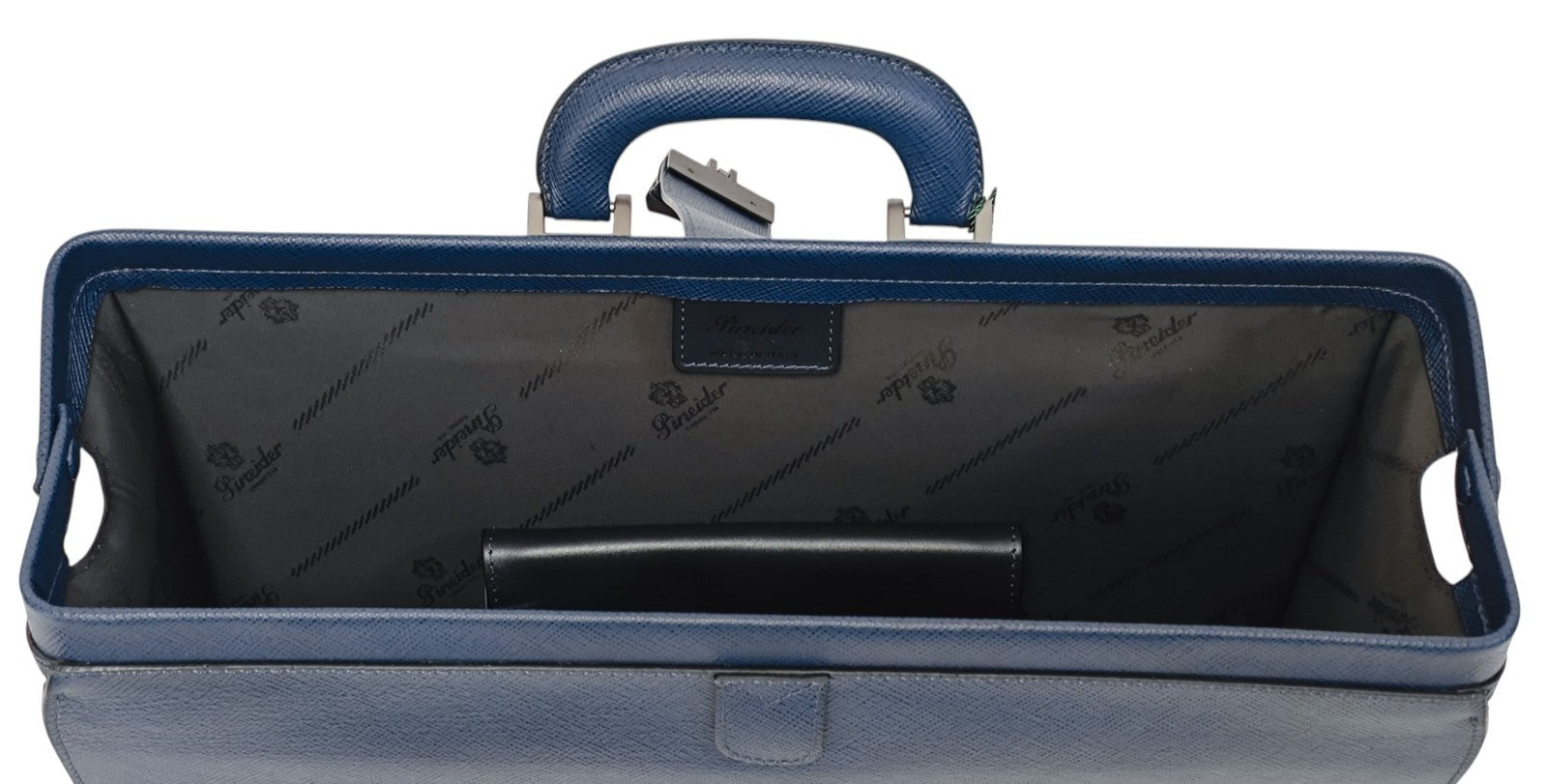 1530$ PINEIDER FIRENZE 1774 Diplomatic Briefcase Work Bag Blue Saffiano Calf