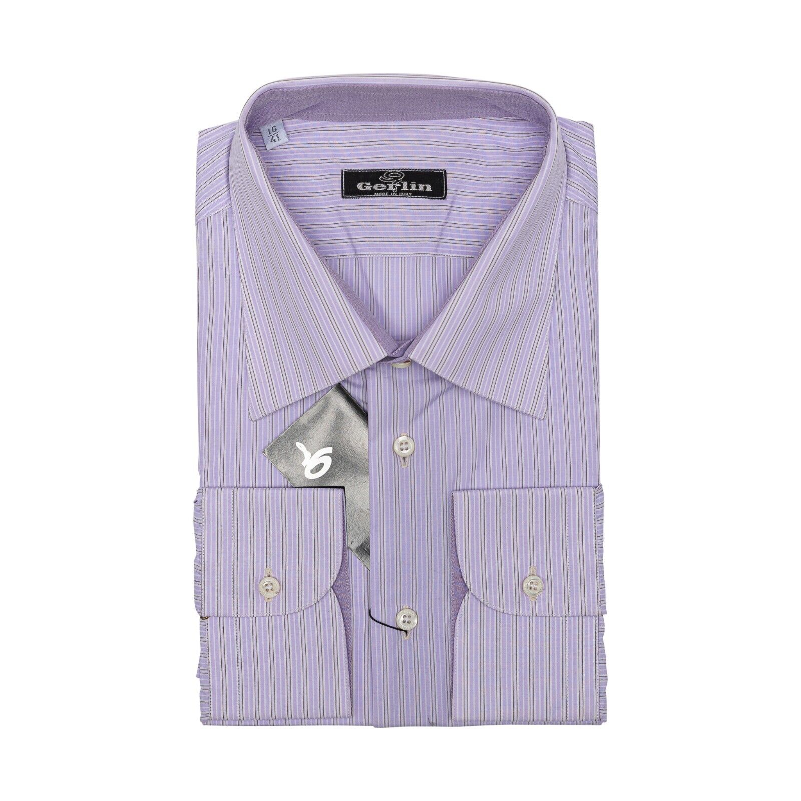 690$ ITALIAN LUXURY GERLIN Shirt Lilac Striped Cotton 16 - 41 - 1U BIJAN