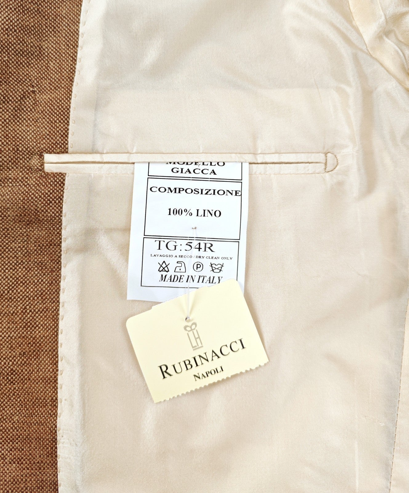 $1450 RUBINACCI NAPOLI Brown Birdseye Jacket Sport Coat 100% Linen 44 US / 54 EU