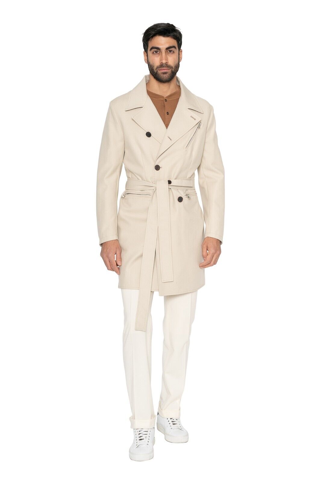 $1900 EIDOS by ISAIA NAPOLI Beige Belted Trench Coat Cotton 38 US / 48 EU - Slim
