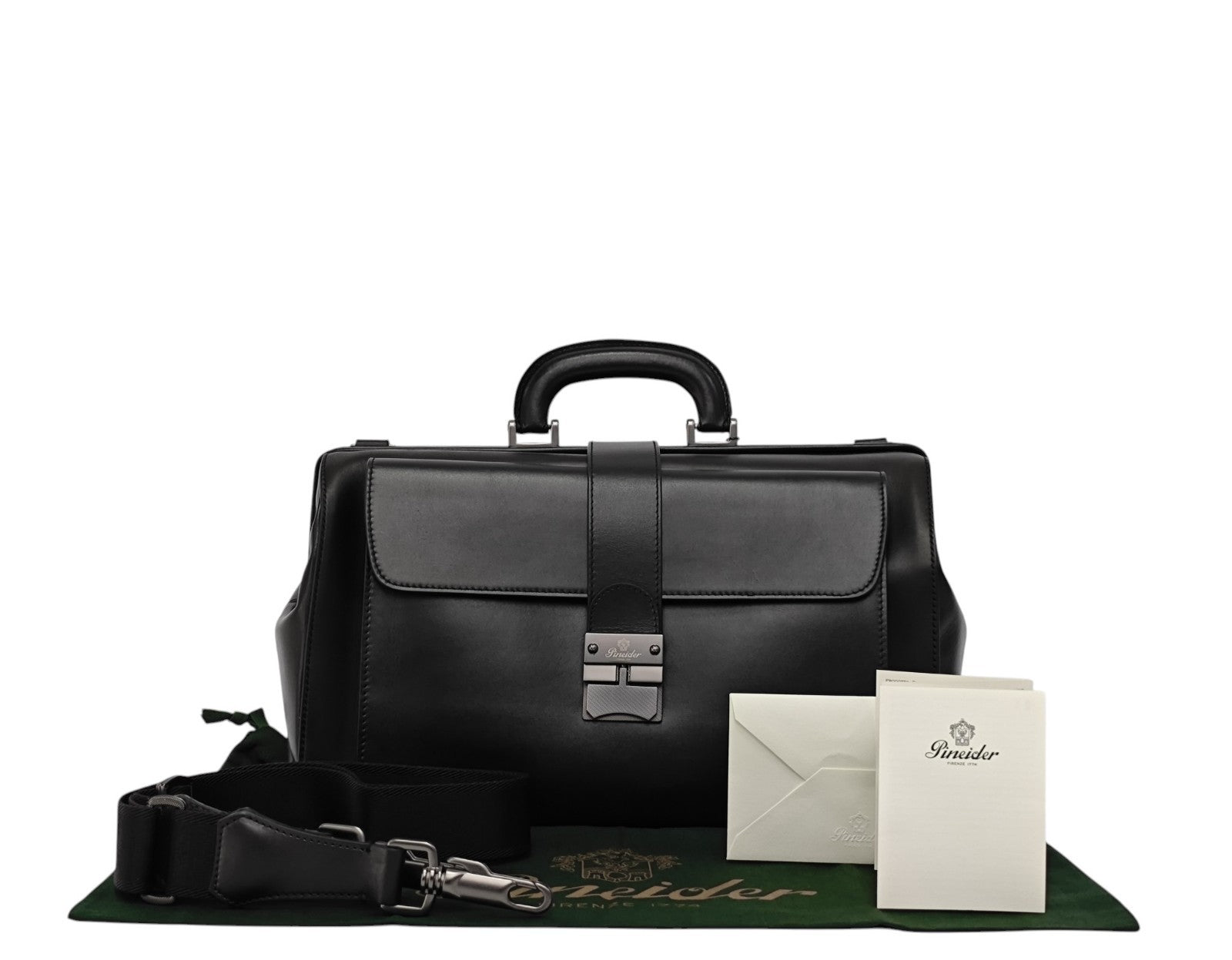 1450$ PINEIDER FIRENZE 1774 Grained Calf Work Doctor Bag Laptop Black
