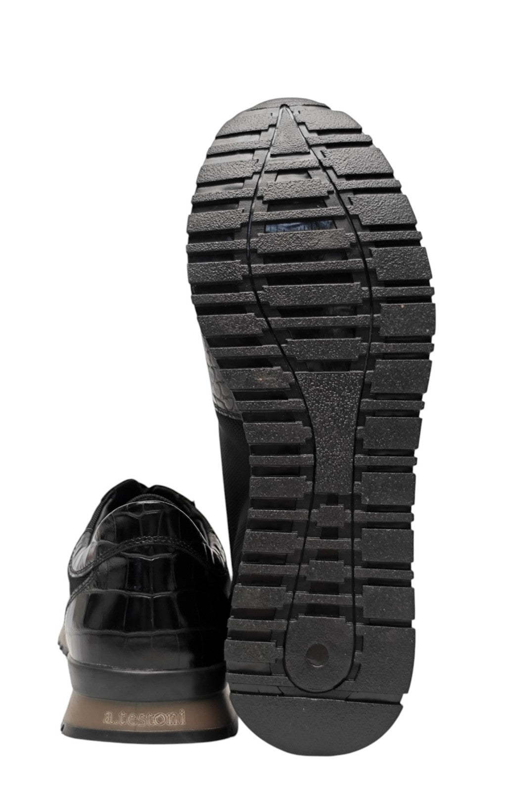 850$ TESTONI Sneaker Shoes Printed Crocodile + Fabric Black 8 UK / 9 US / 42 IT
