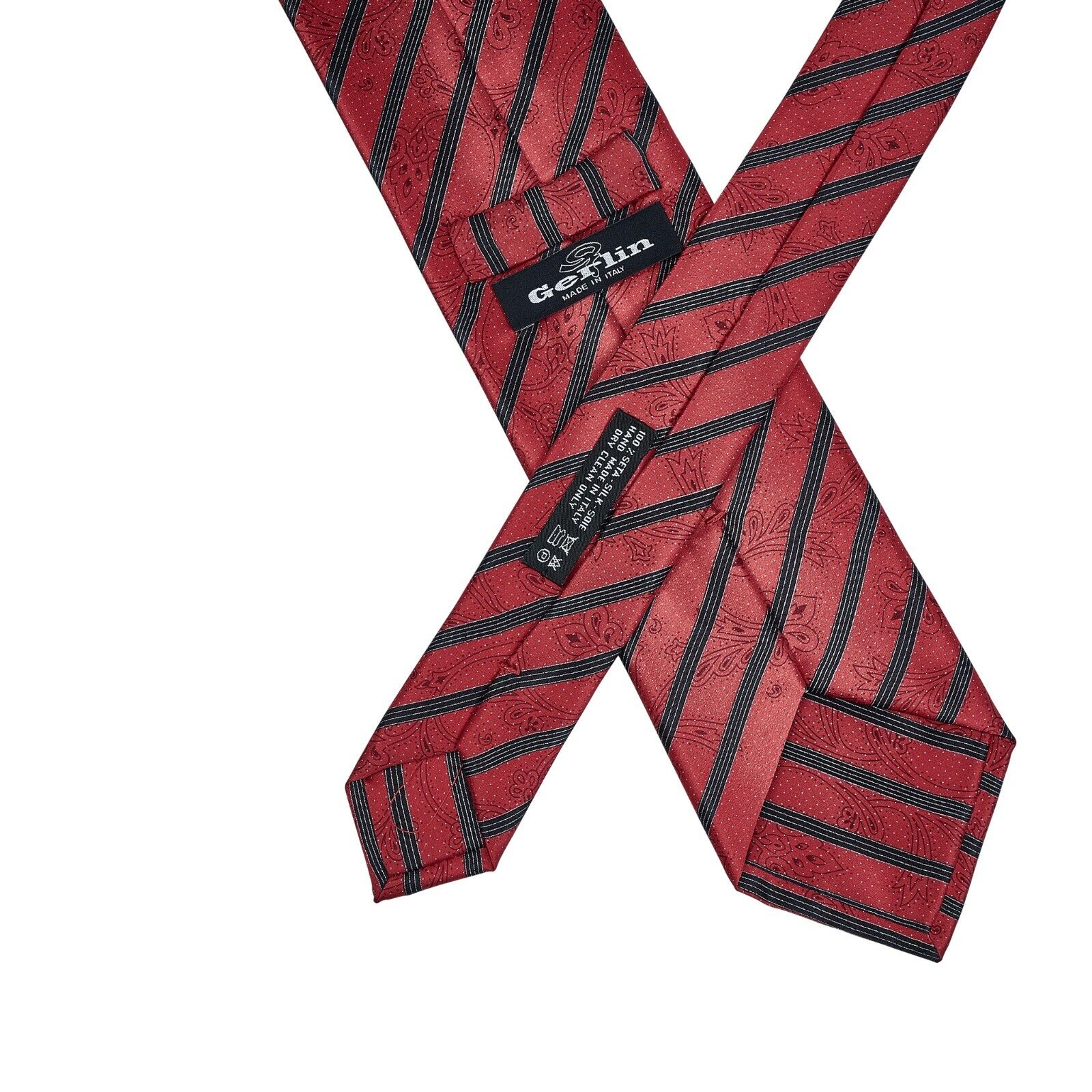 $220 ITALO FERRETTI x GERLIN Tie Floral Striped Satin Silk Red BIJAN