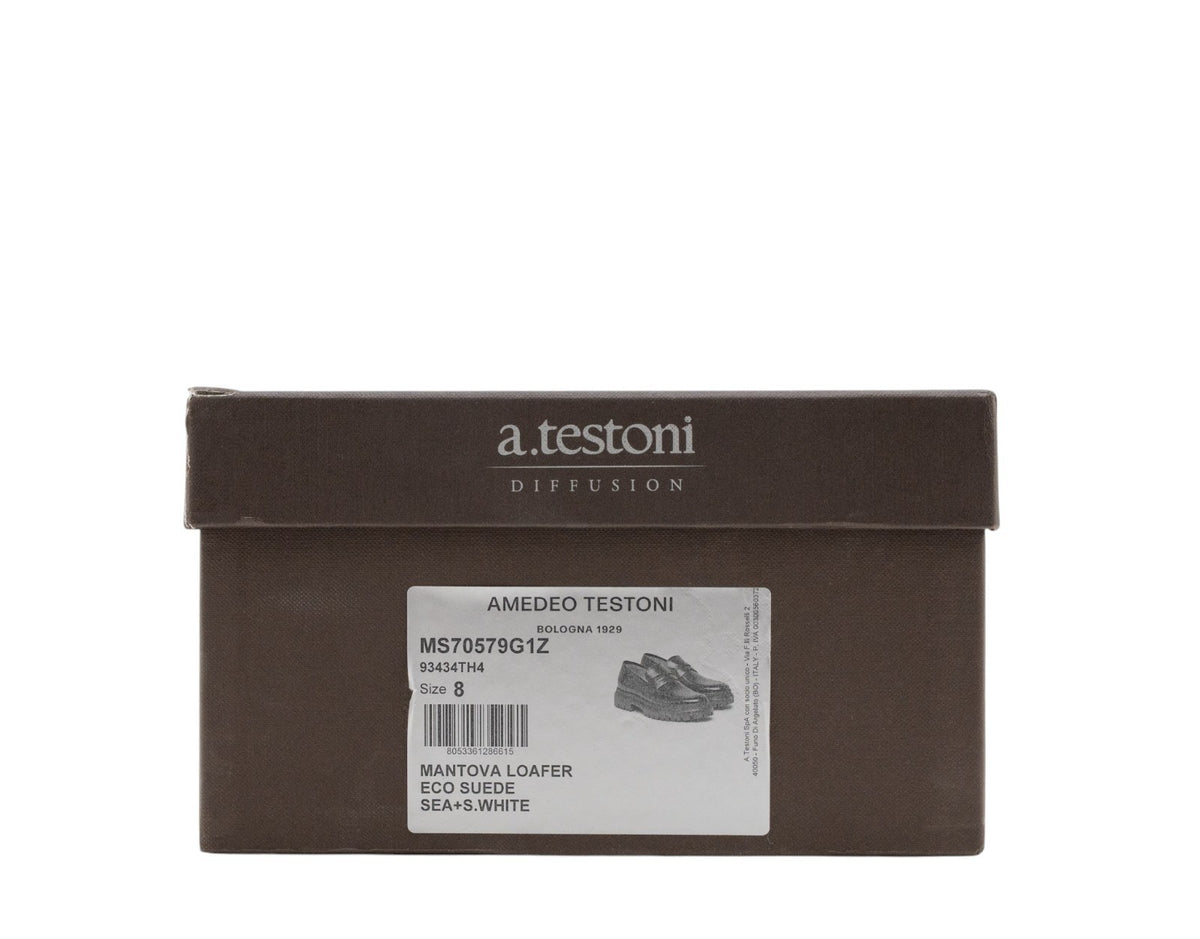 1050$ TESTONI "Mantova" Penny Loafer Sneaker Suede Sea 8 UK / 10 US / 42 IT