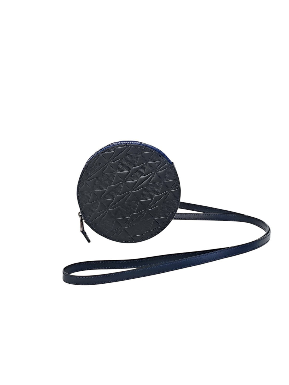 210$ PINEIDER FIRENZE 1774 Mini Crossbody Round Coin Case Embossed Calf Blue