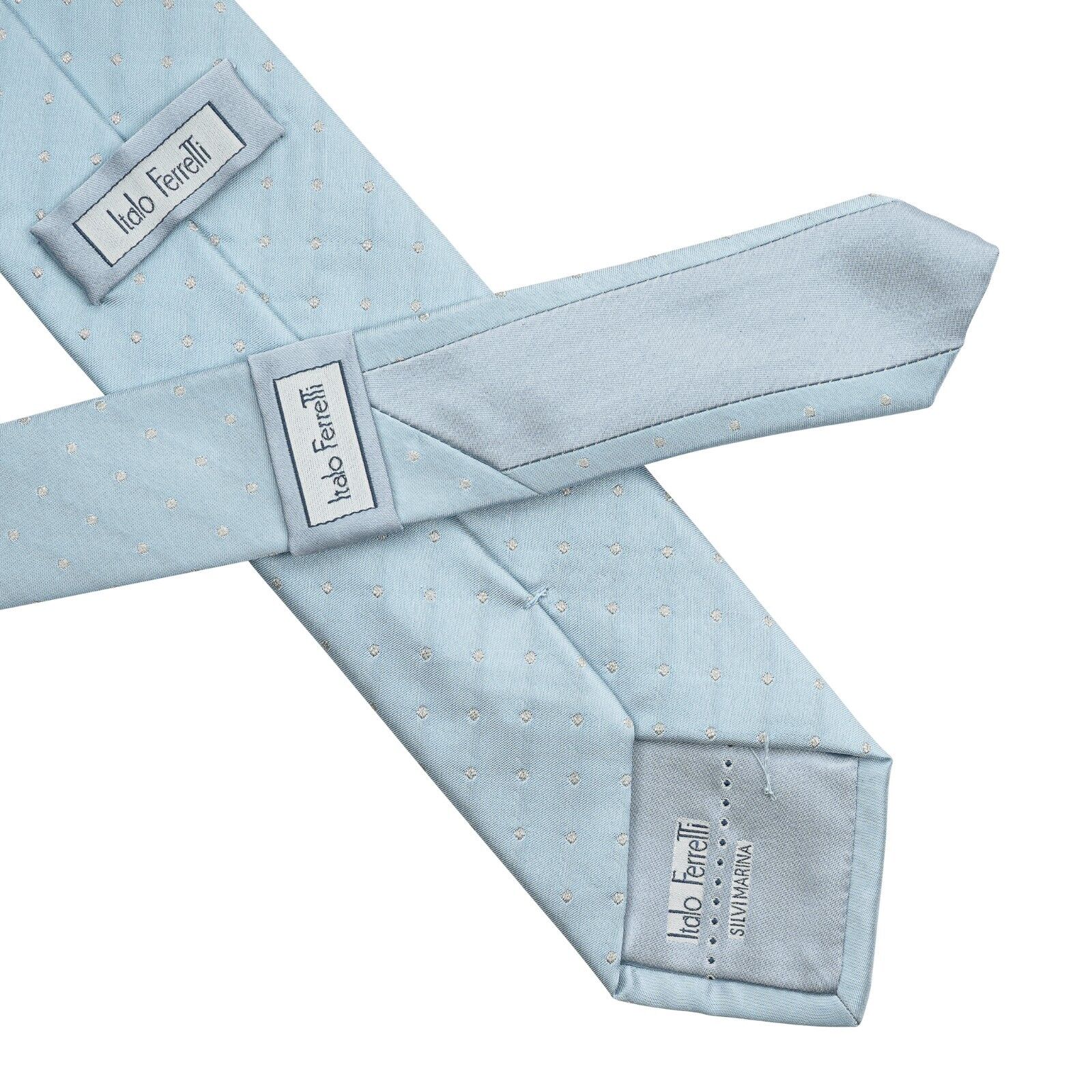 $290 ITALO FERRETTI Tie Dot Light Blue 100% Silk Handmade in Italy ZILLI